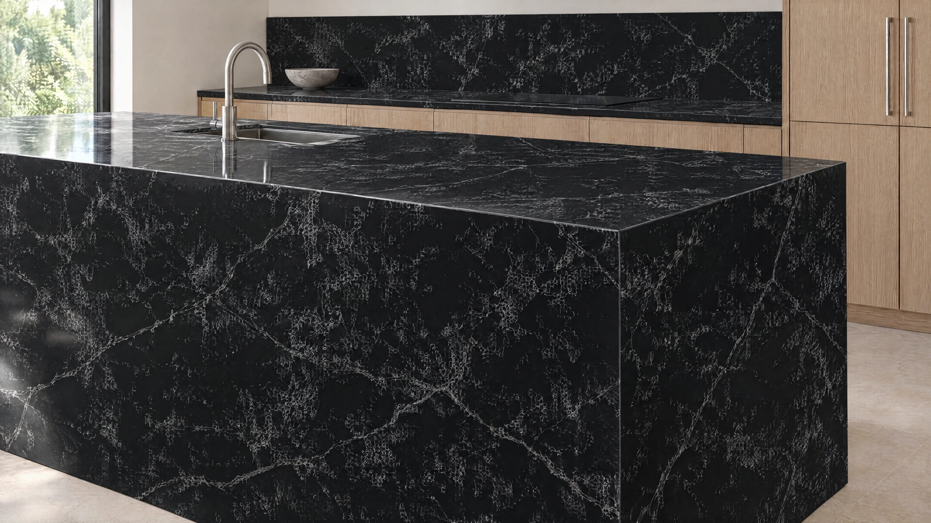 Roma Black kitchen island, AI-generated design visualisation