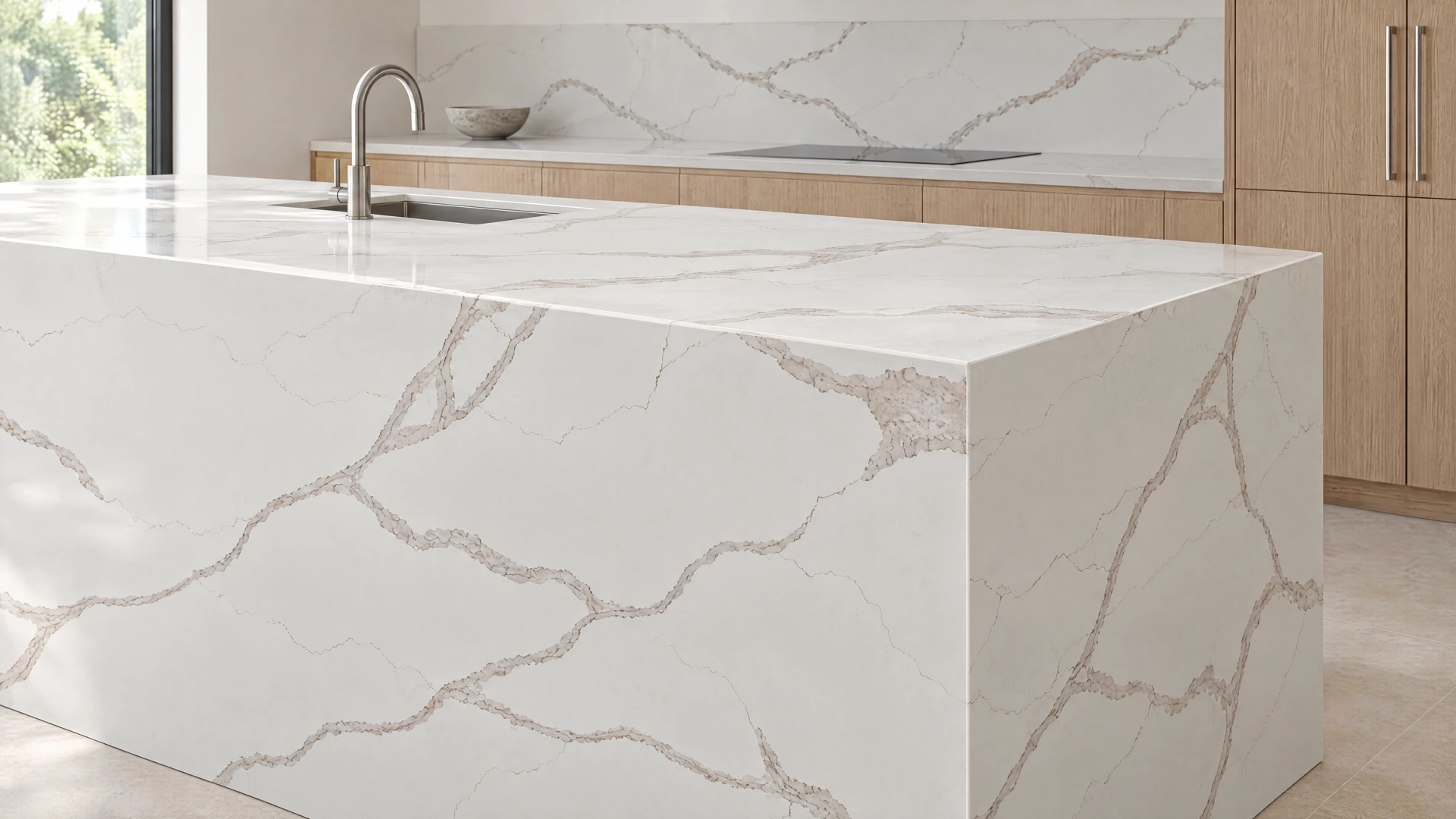 Calacatta Nova kitchen island, AI-generated design visualisation