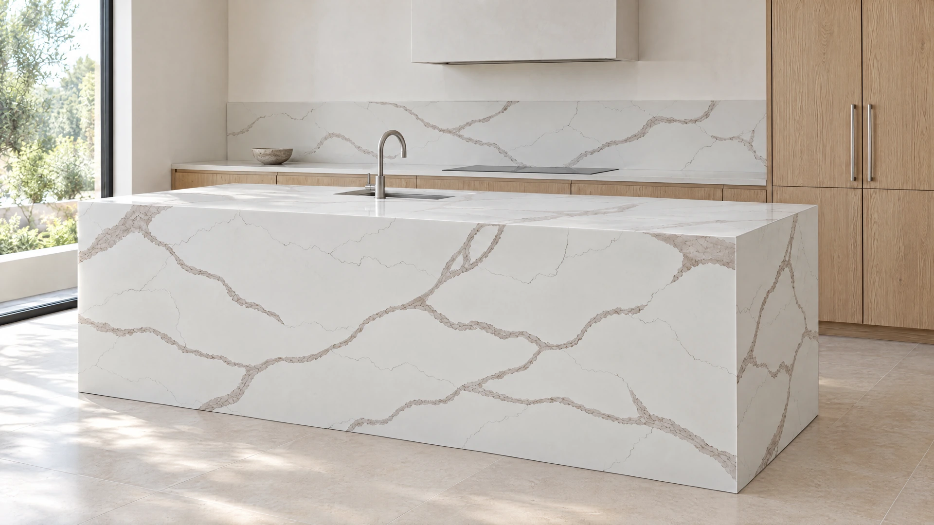Calacatta Nova kitchen overview, AI-generated design visualisation