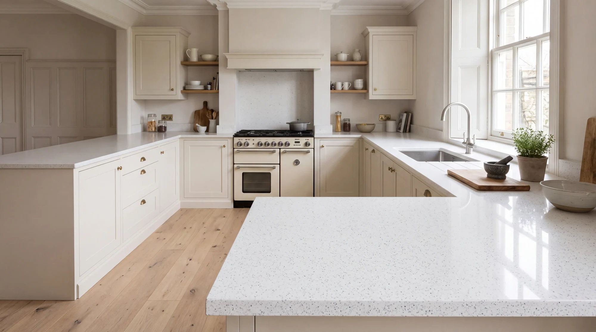 Stellar Branco u-shaped kitchen, AI-generated design concept