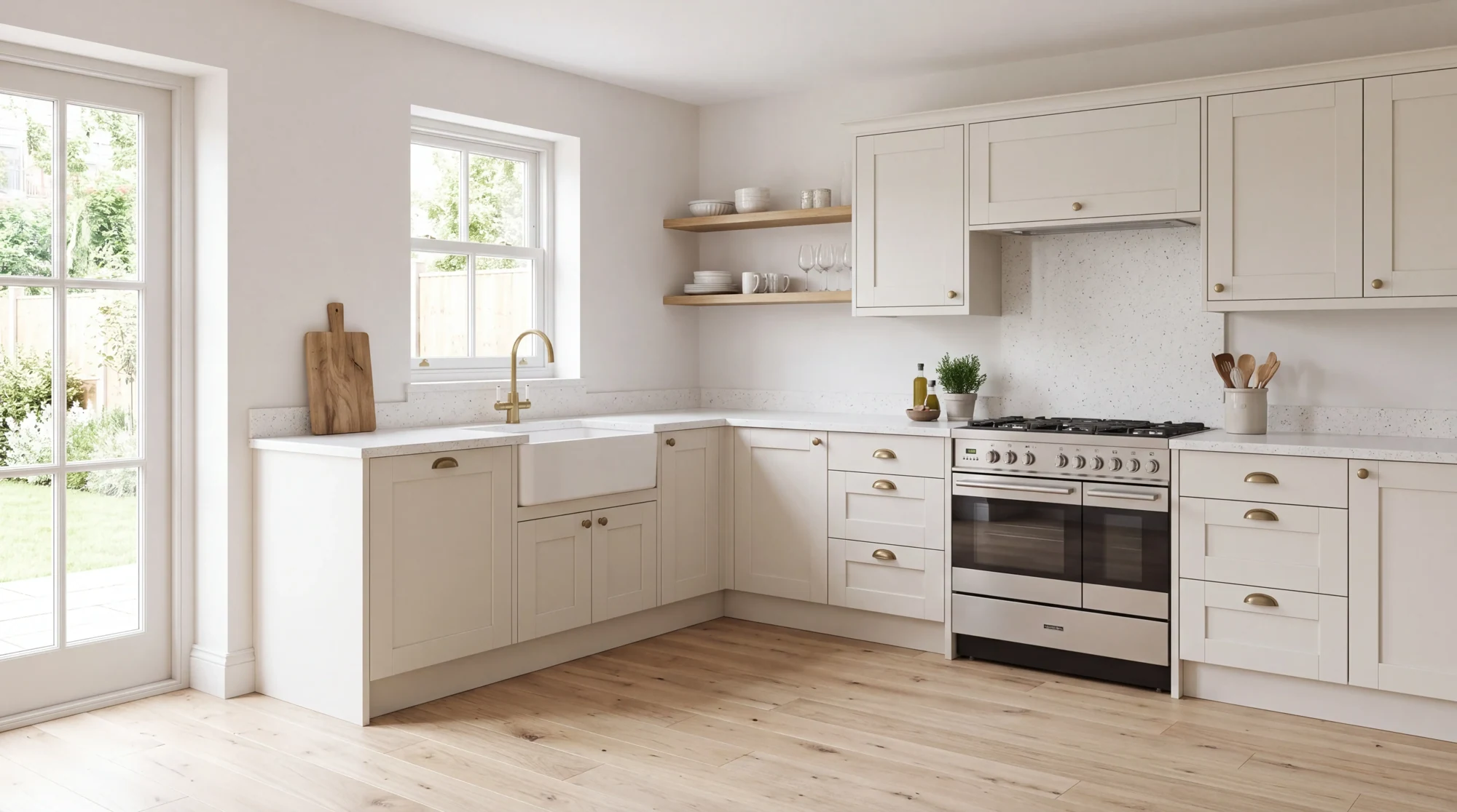 Stellar Branco l-shaped kitchen, AI-generated design concept