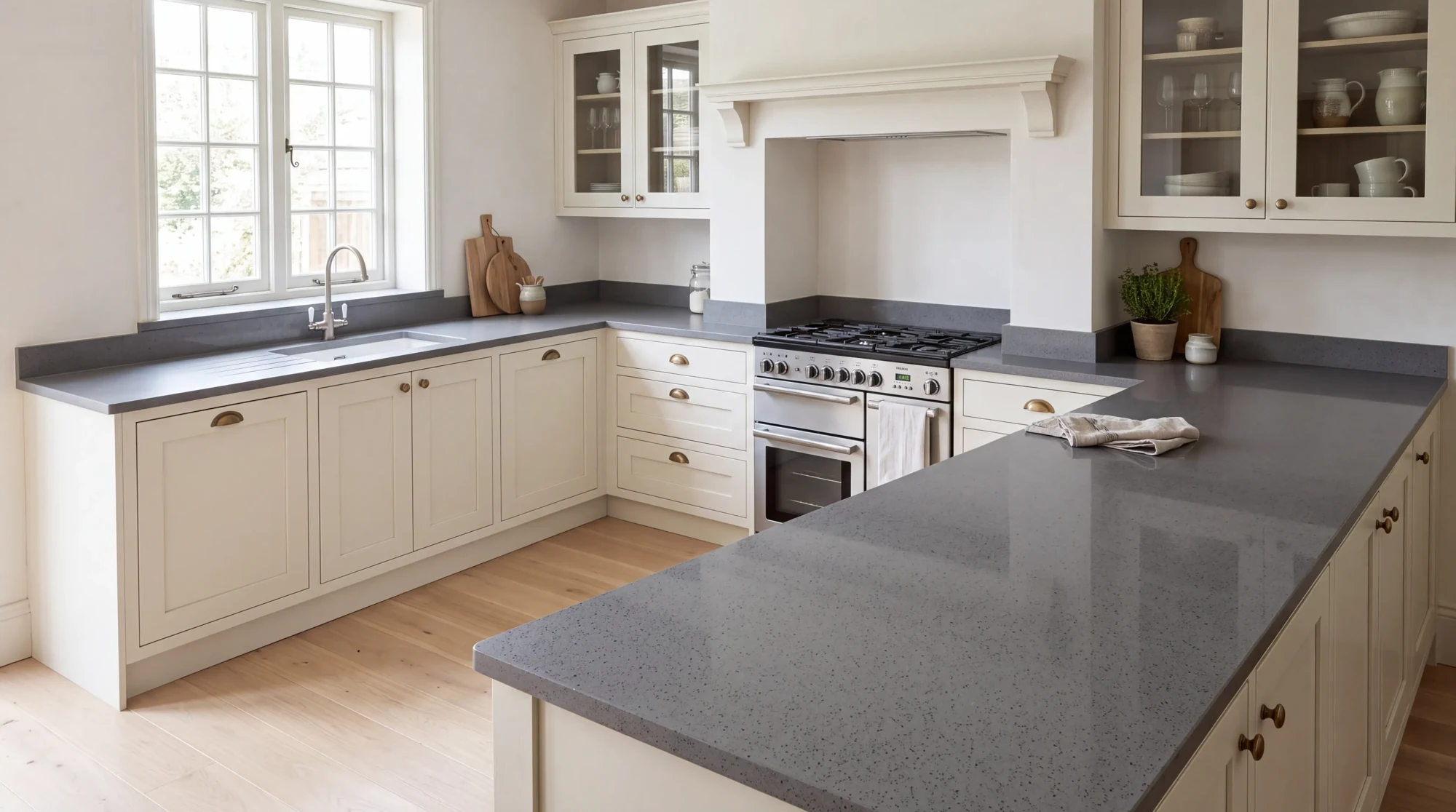 Stellar Light Gris u-shaped kitchen, AI-generated design concept