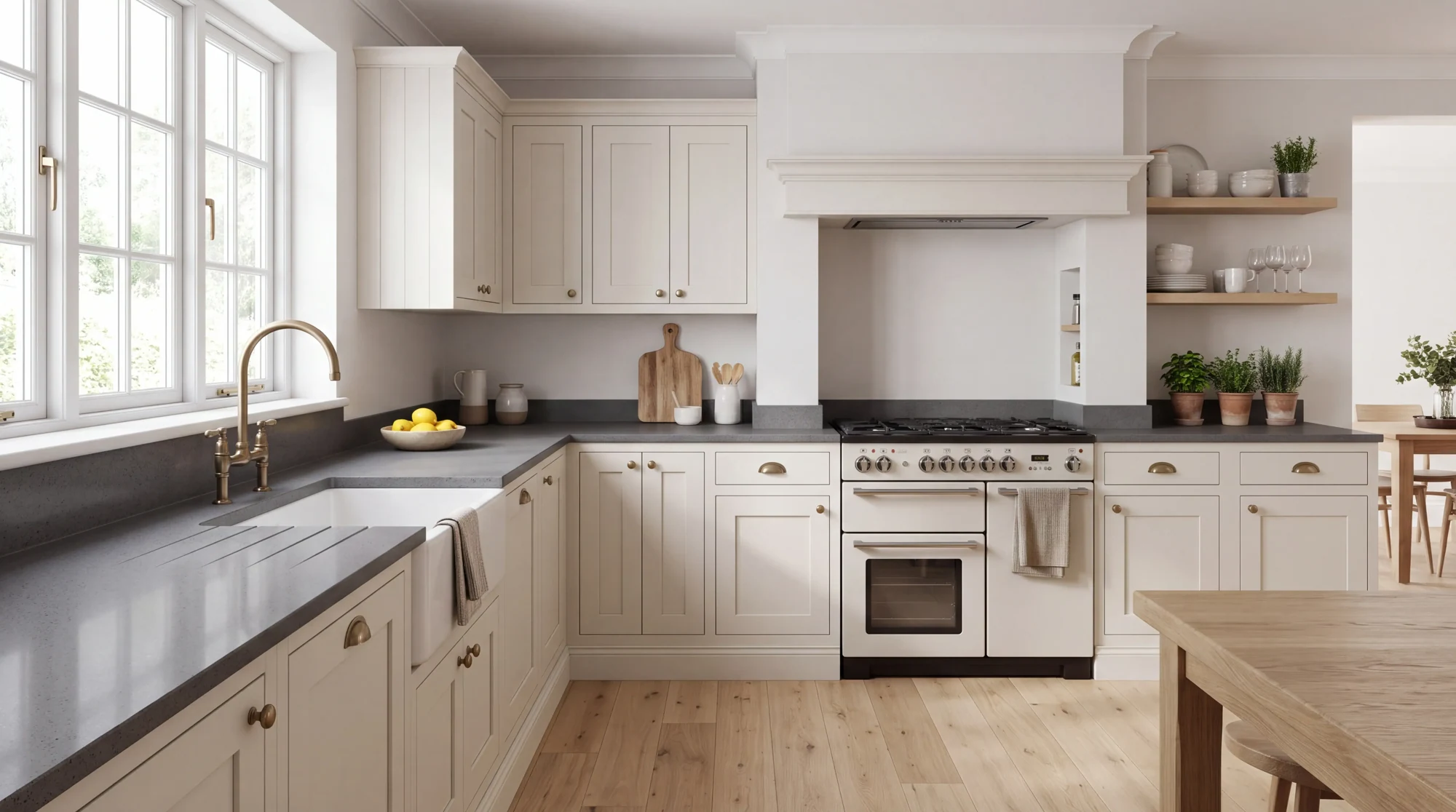 Stellar Light Gris l-shaped kitchen, AI-generated design concept