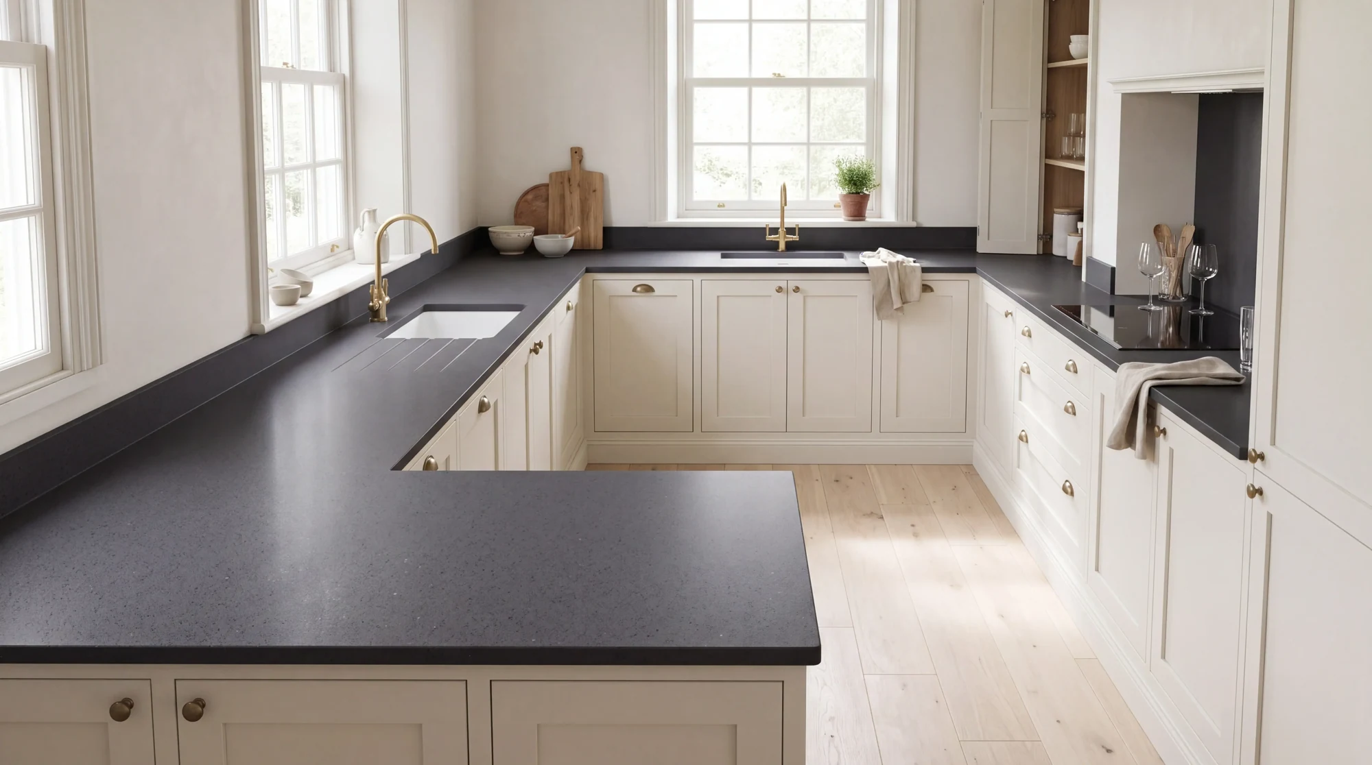 Stellar Dark Gris u-shaped kitchen, AI-generated design concept