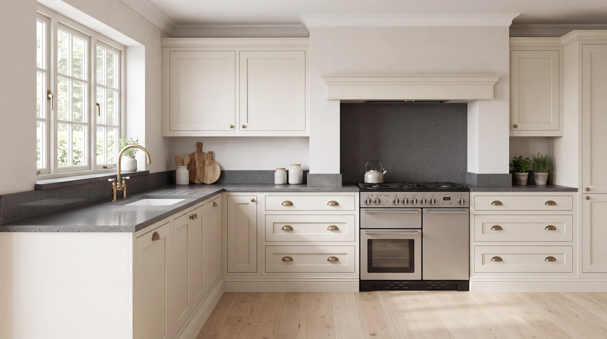 Stellar Dark Gris l-shaped kitchen, AI-generated design concept