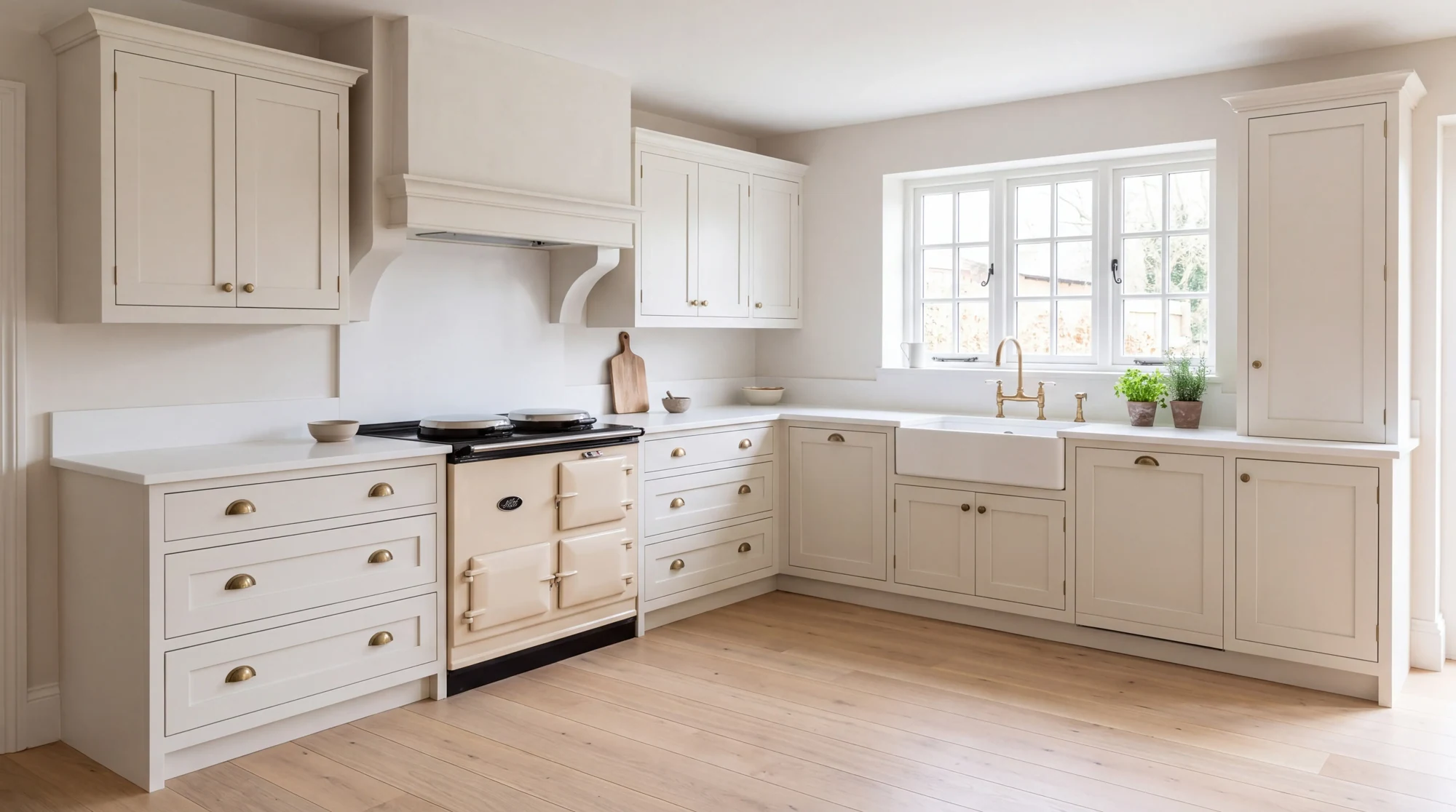 Pure White l-shaped kitchen, AI-generated design concept