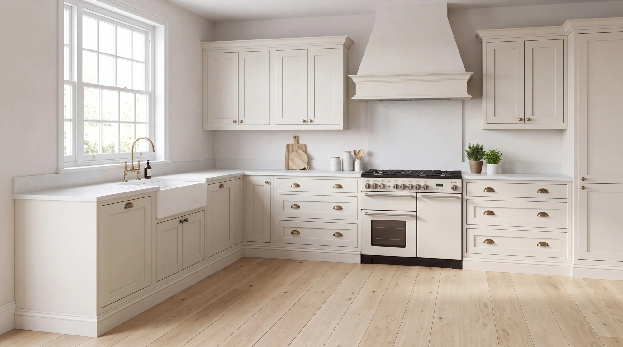 Ice Snow l-shaped kitchen, AI-generated design concept