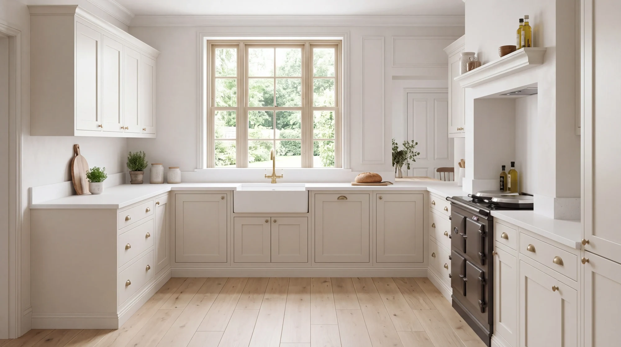 Snow White l-shaped kitchen, AI-generated design concept