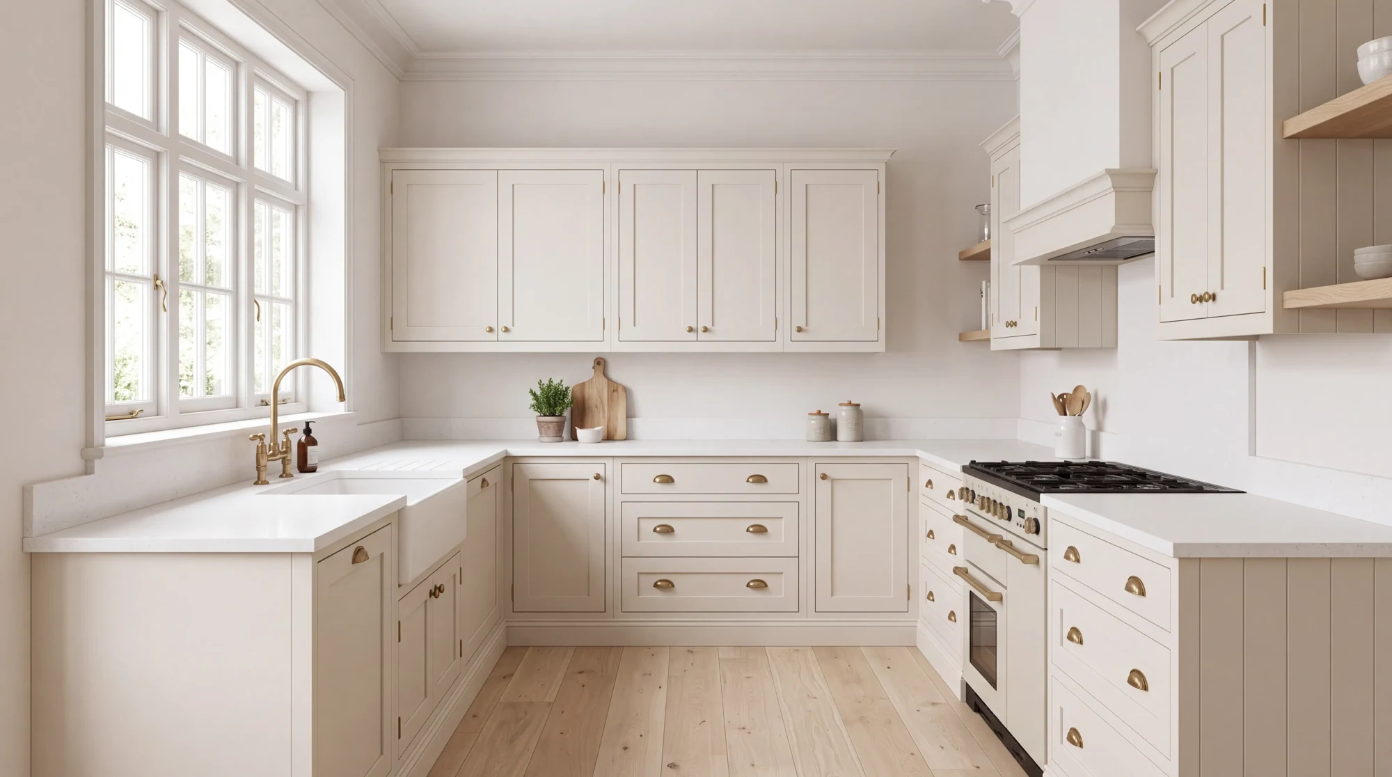 Ice Branco l-shaped kitchen, AI-generated design concept