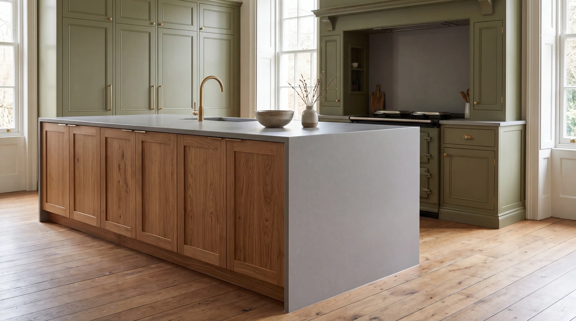 Ice Gris kitchen island, AI-generated design concept
