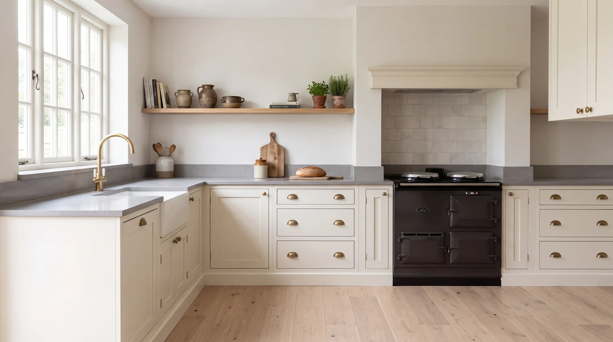 Ice Gris l-shaped kitchen, AI-generated design concept
