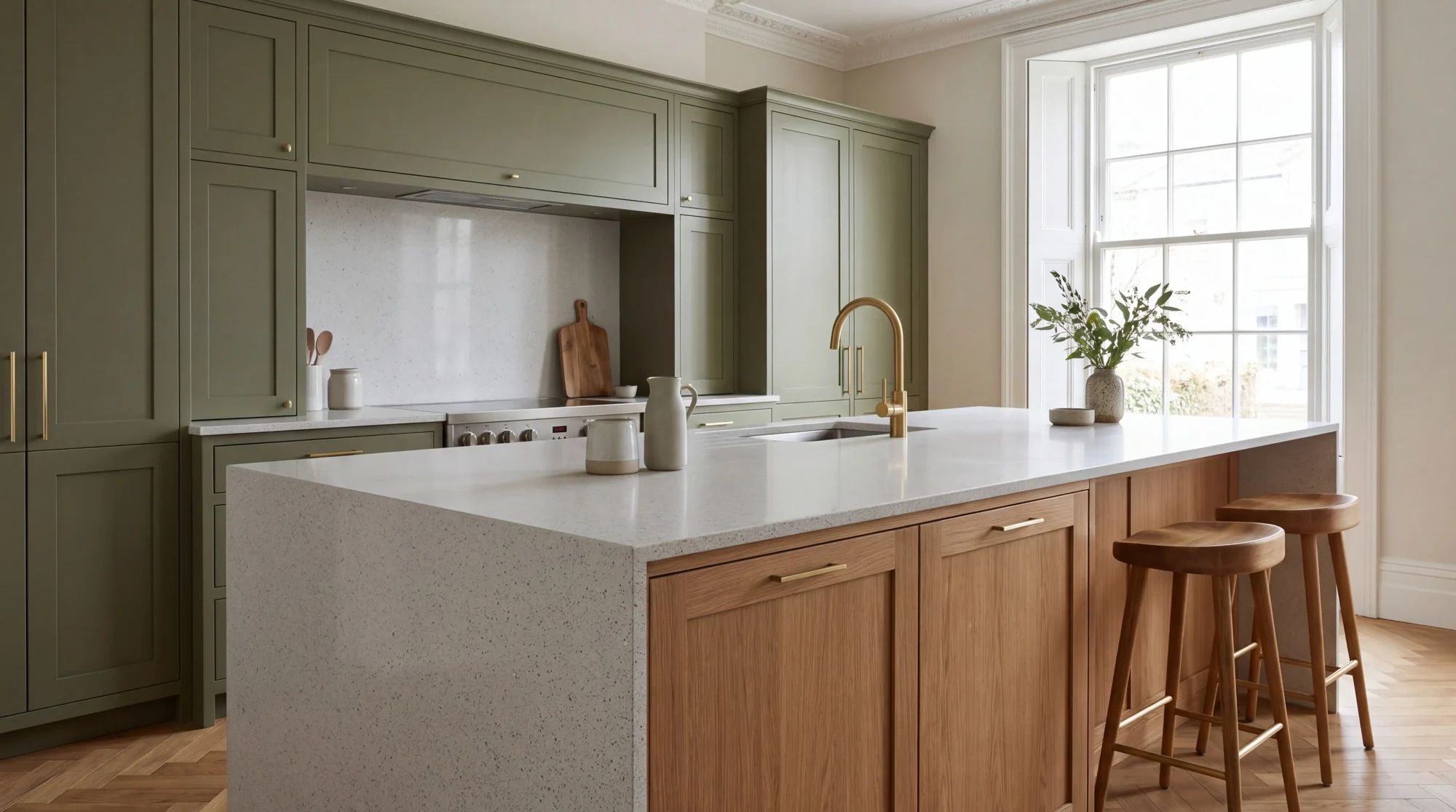 Ice Grigio kitchen island, AI-generated design concept