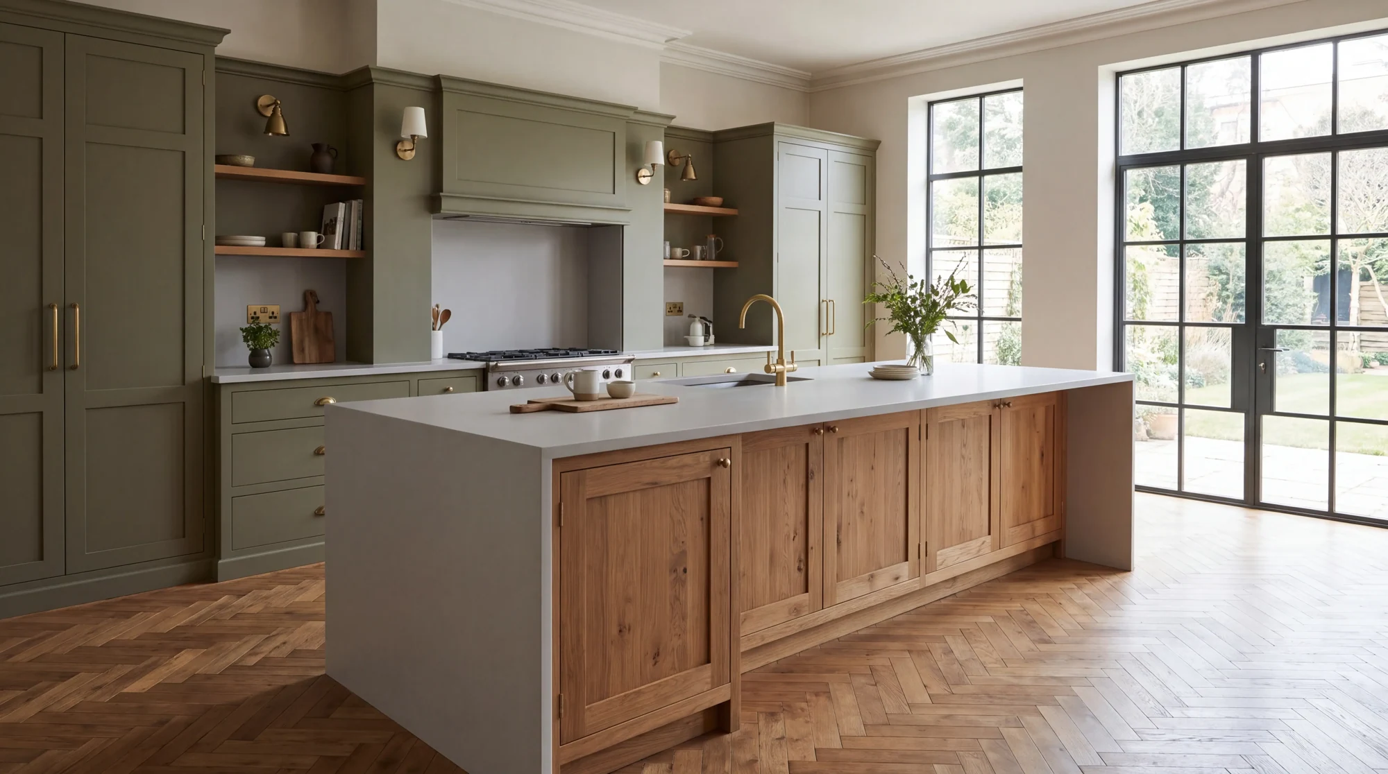 Plain Light Grey kitchen island, AI-generated design concept