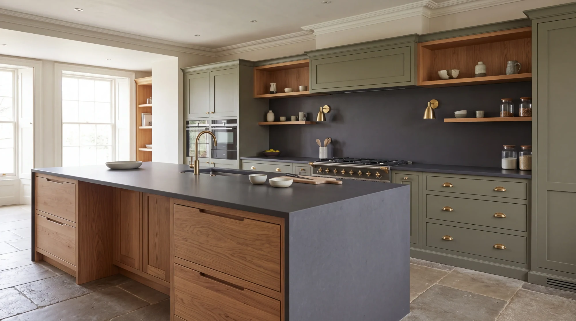 Plain Dark Grey kitchen island, AI-generated design concept