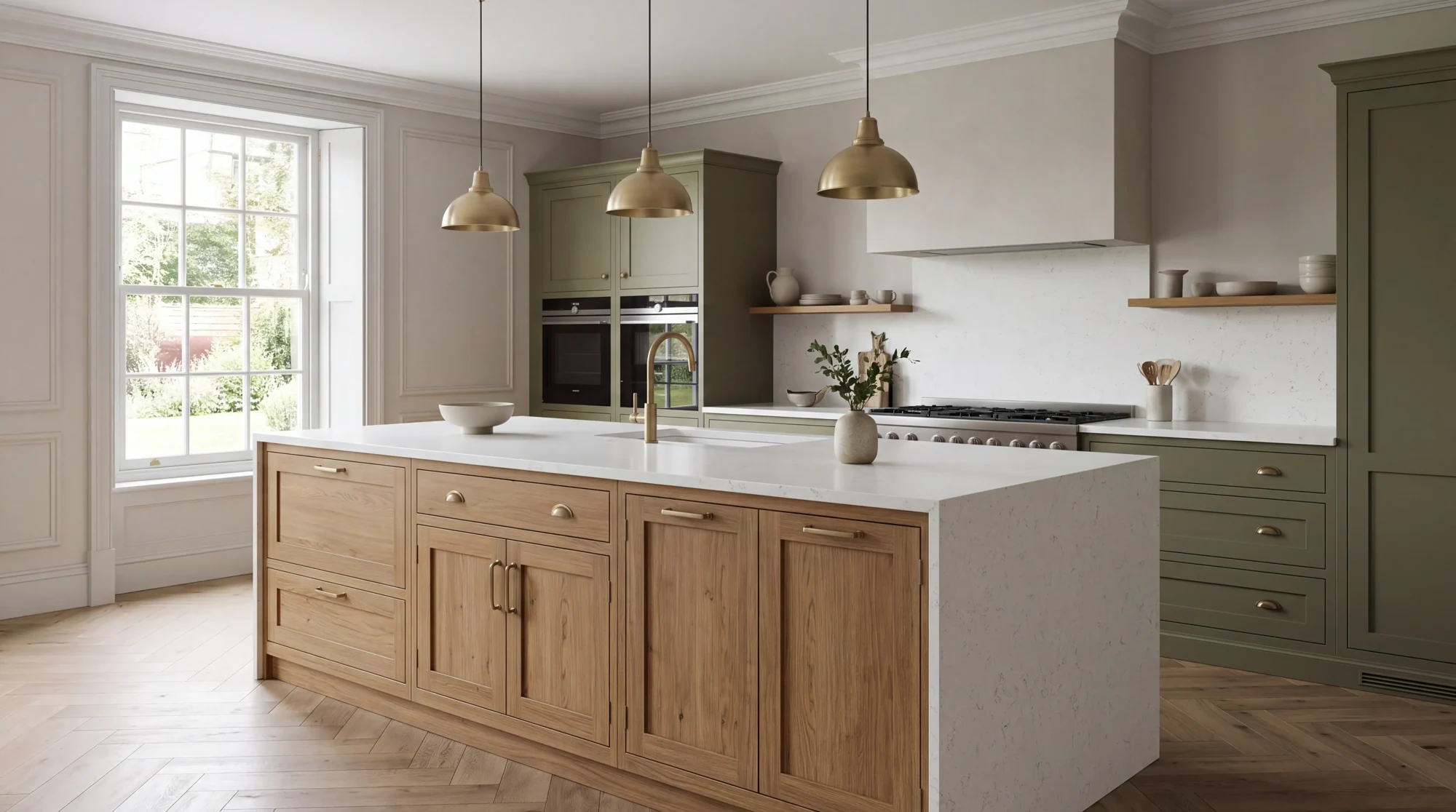 Bianco Carrara kitchen island, AI-generated design concept