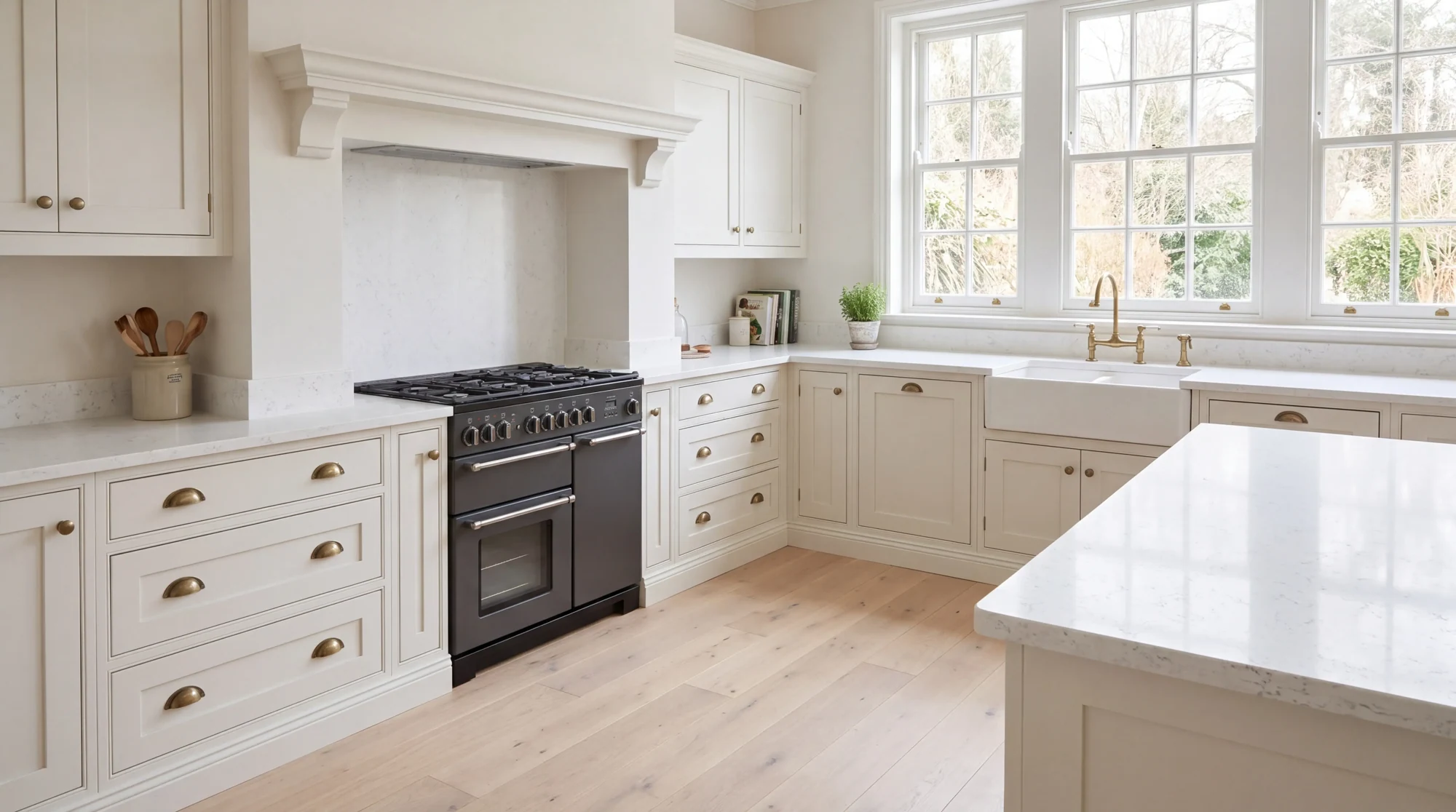 Bianco Carrara l-shaped kitchen, AI-generated design concept