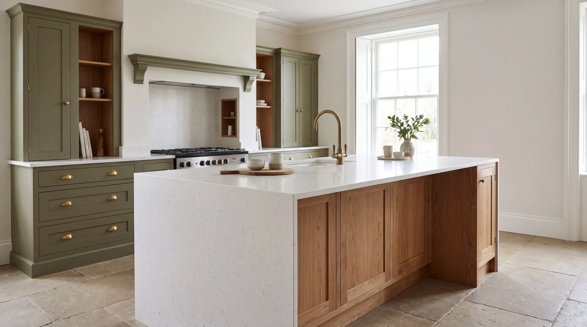 Carrara Venatino kitchen island, AI-generated design concept