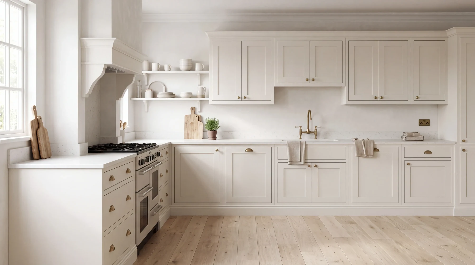 Carrara Venatino l-shaped kitchen, AI-generated design concept