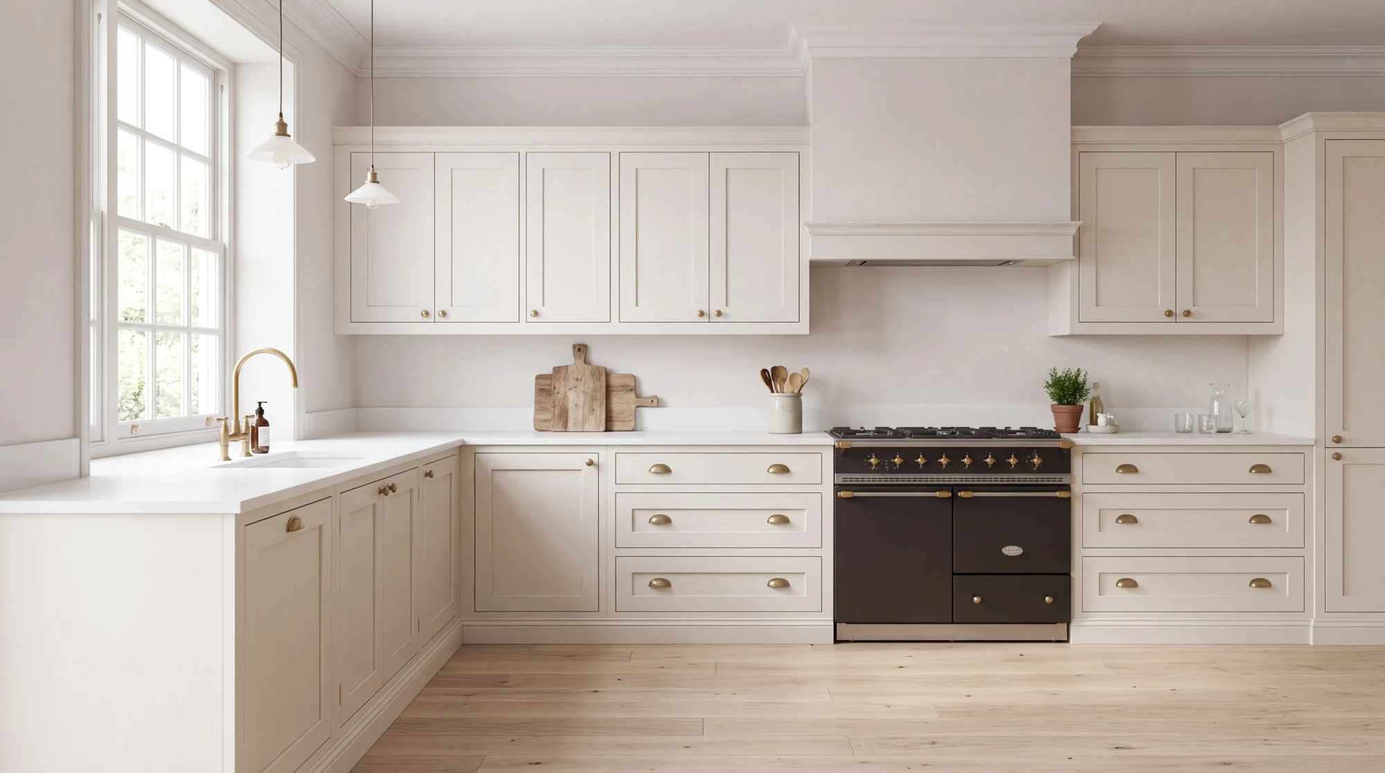 Super White l-shaped kitchen, AI-generated design concept