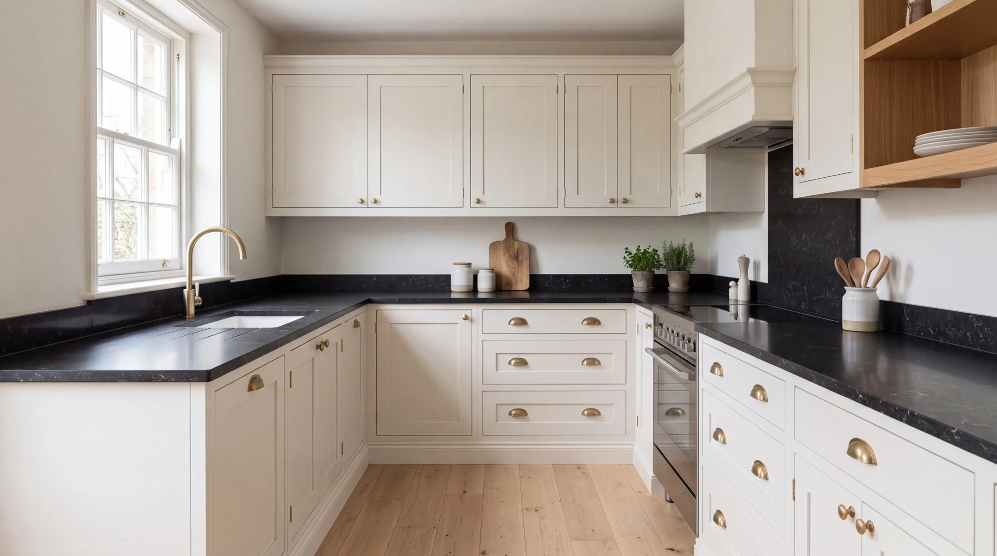 Carrara Noir l-shaped kitchen, AI-generated design concept