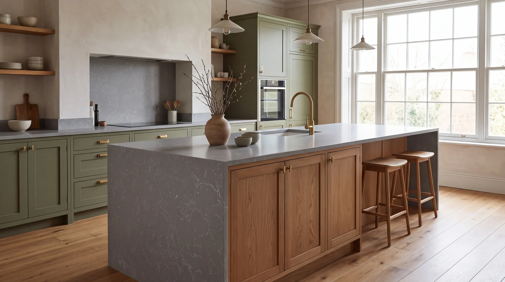 Carrara Silver kitchen island, AI-generated design concept
