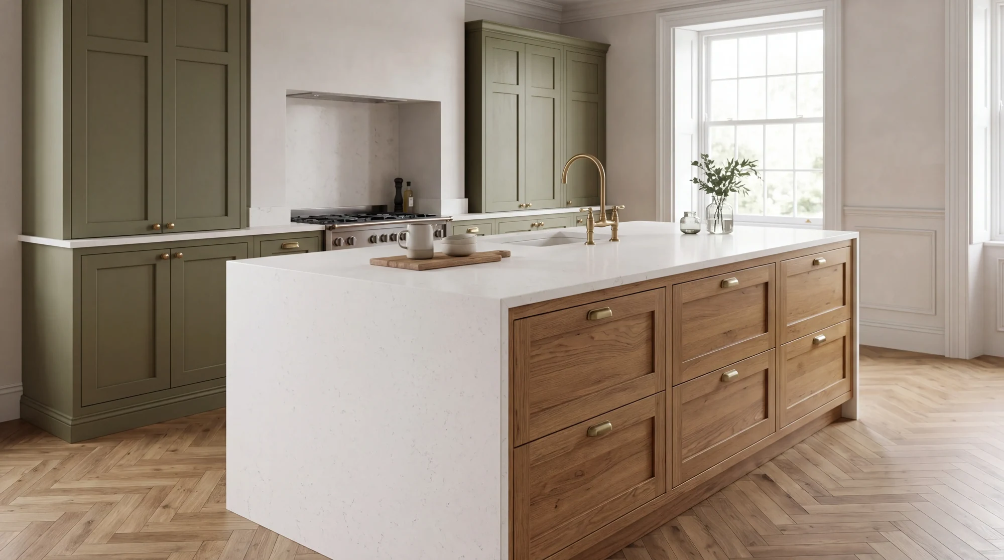 Carrara Oro kitchen island, AI-generated design concept