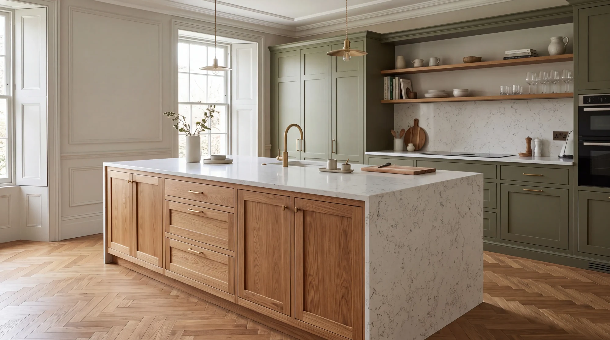 Carrara Massa kitchen island, AI-generated design concept