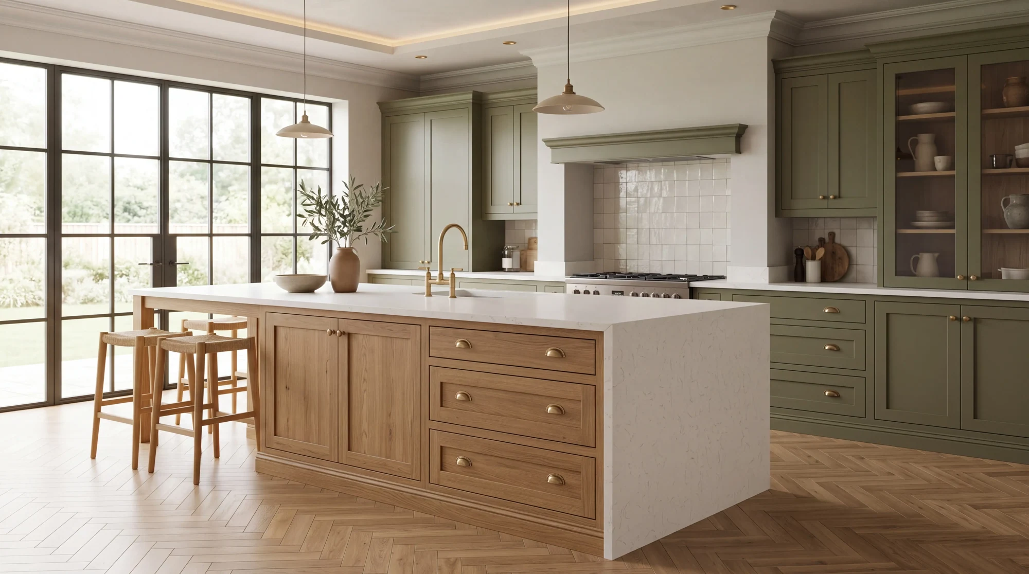 Carrara Light kitchen island, AI-generated design concept