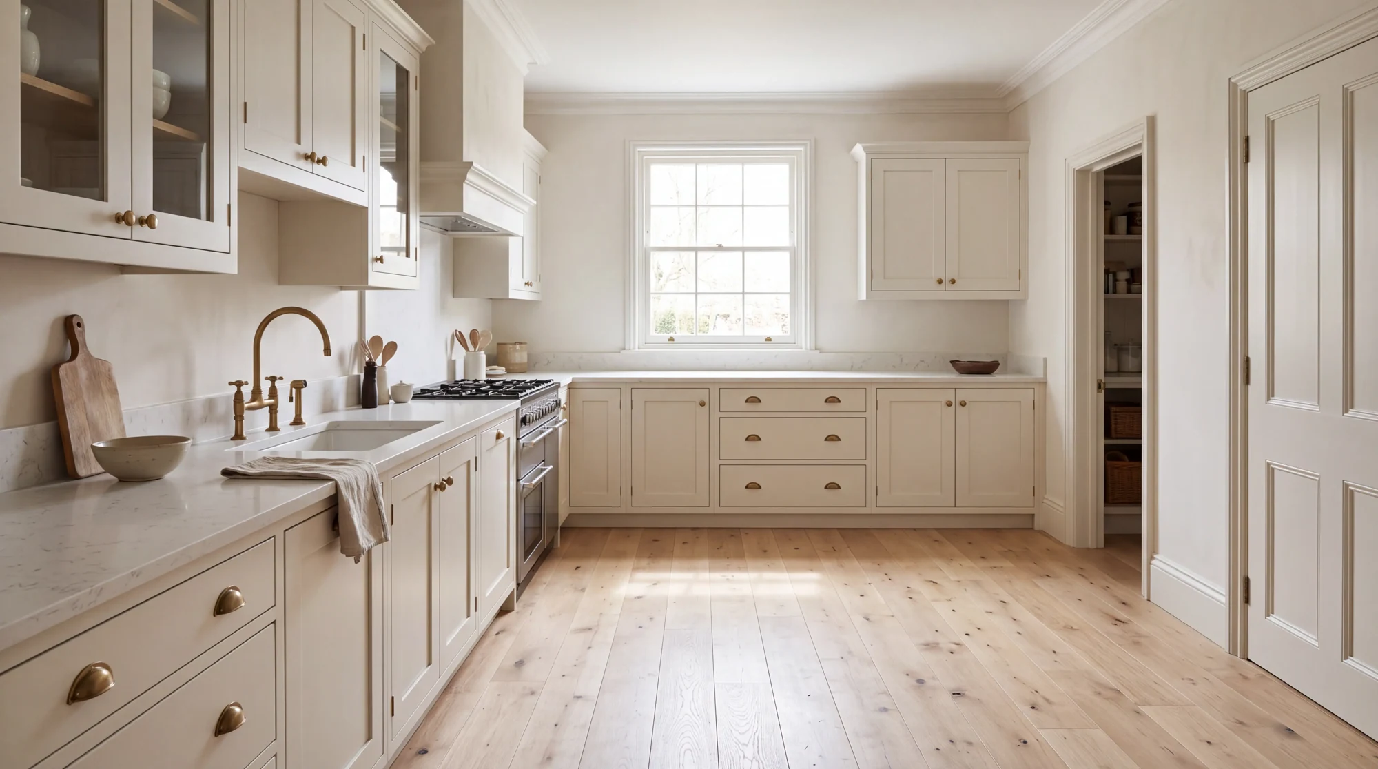 Carrara Light l-shaped kitchen, AI-generated design concept