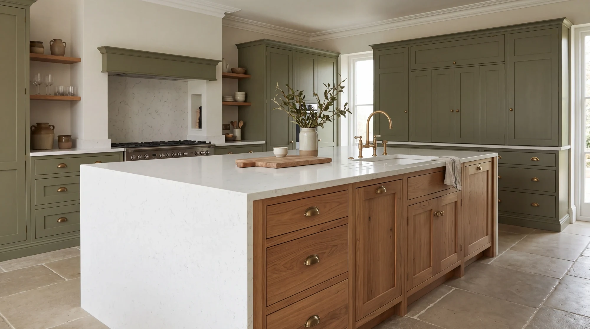 Carrara Marmi kitchen island, AI-generated design concept