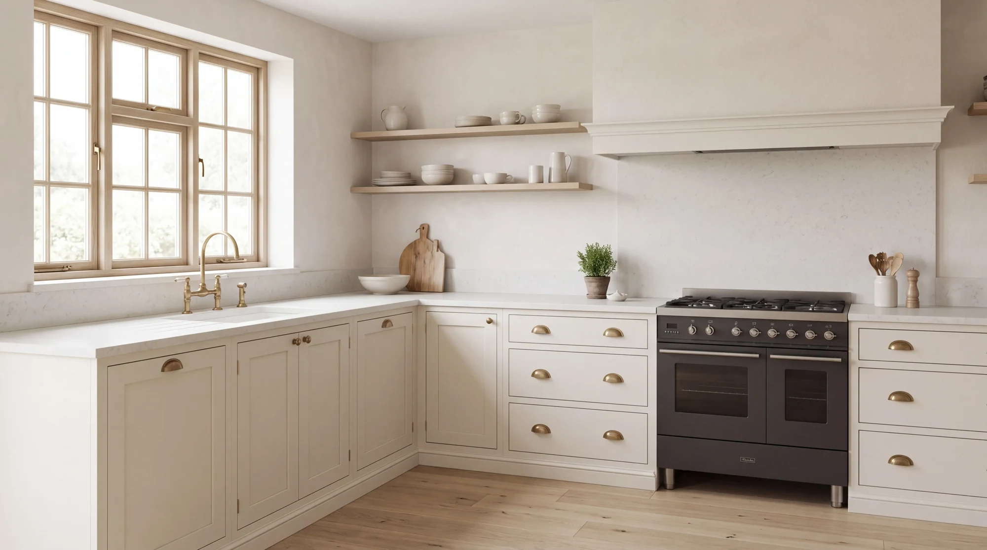 Carrara Marmi l-shaped kitchen, AI-generated design concept