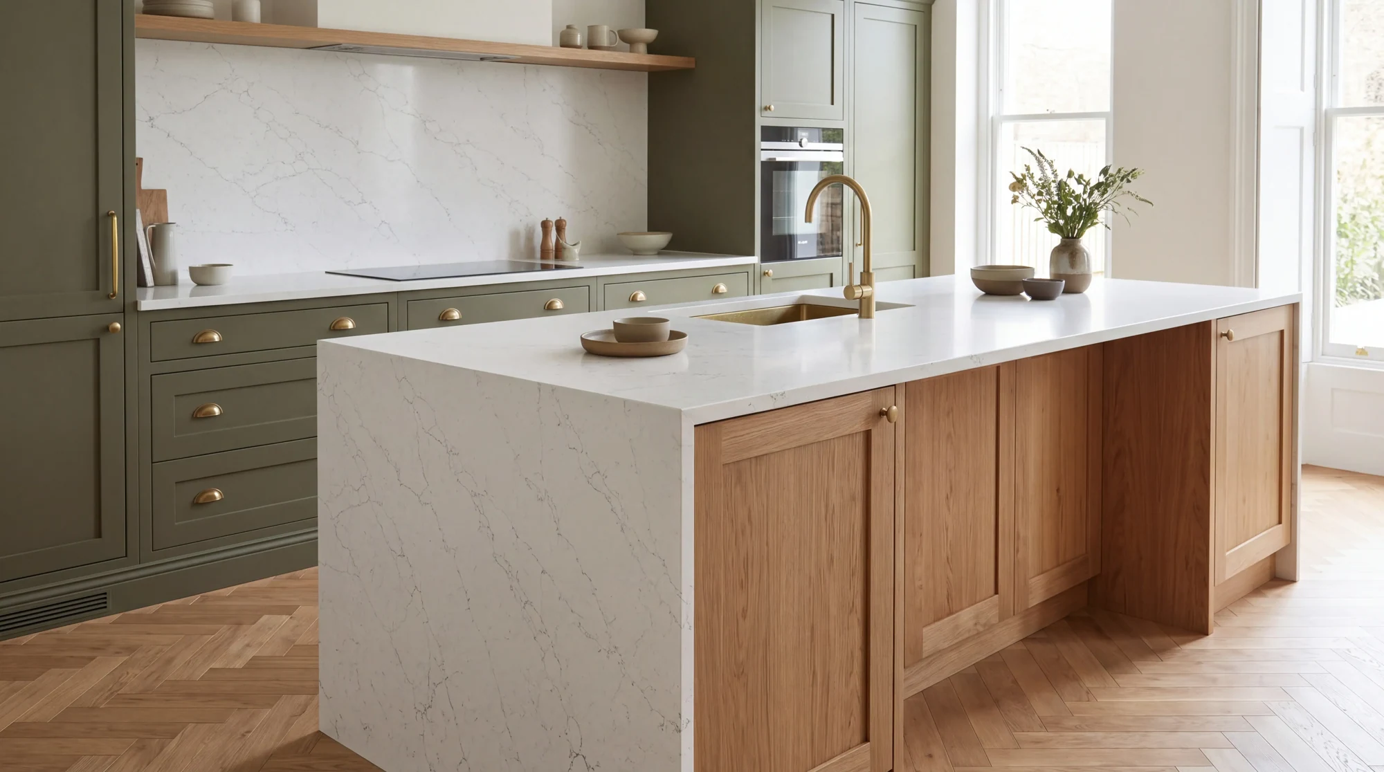 Alaska Bianca kitchen island, AI-generated design concept
