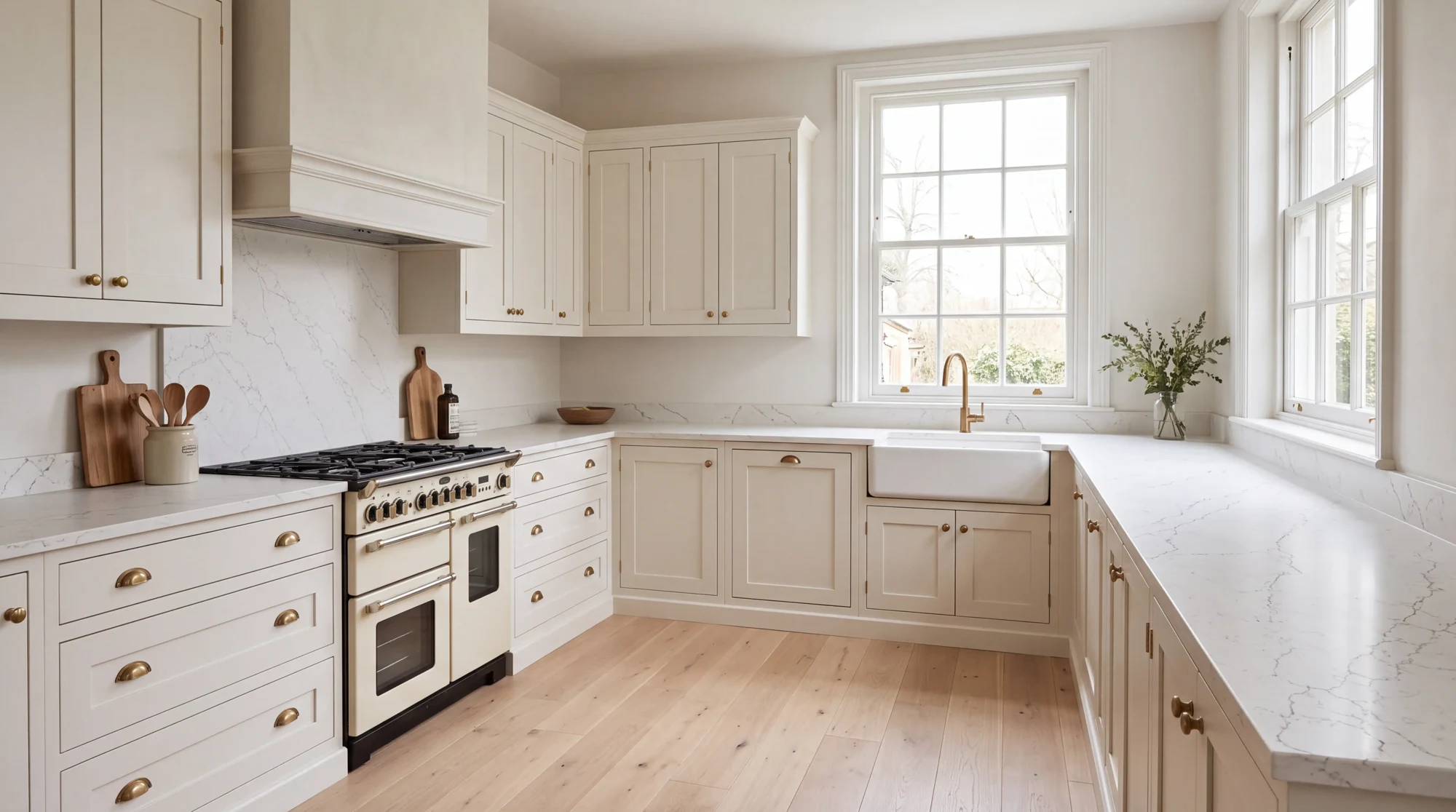 Alaska Bianca l-shaped kitchen, AI-generated design concept