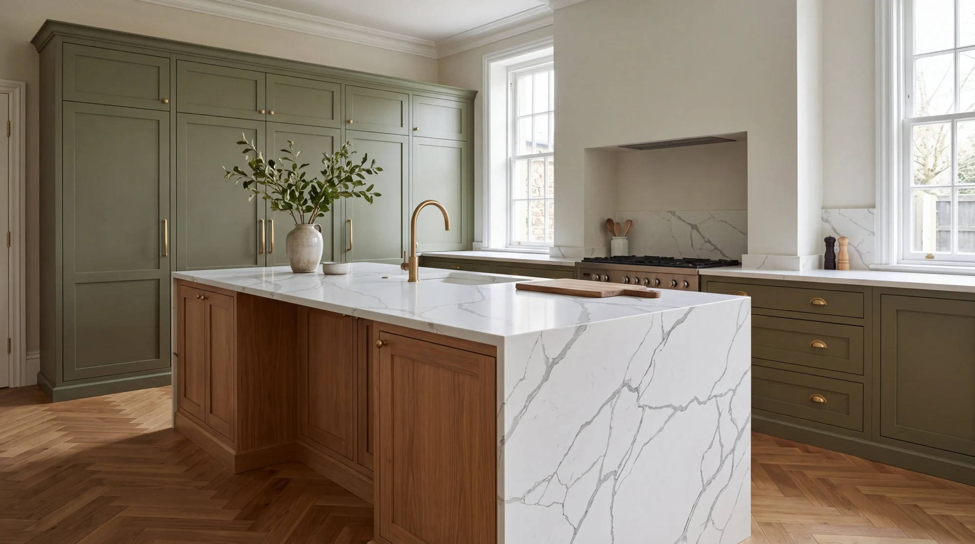 Statuario Bromio kitchen island, AI-generated design concept