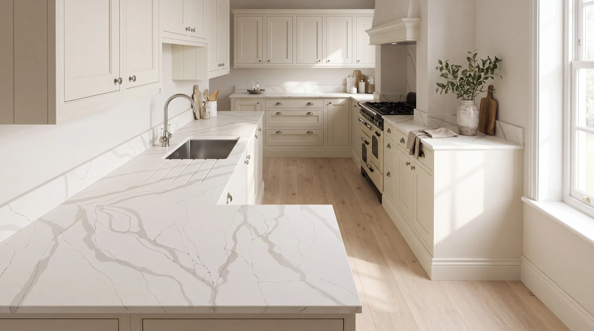 Staturio Oro u-shaped kitchen, AI-generated design concept