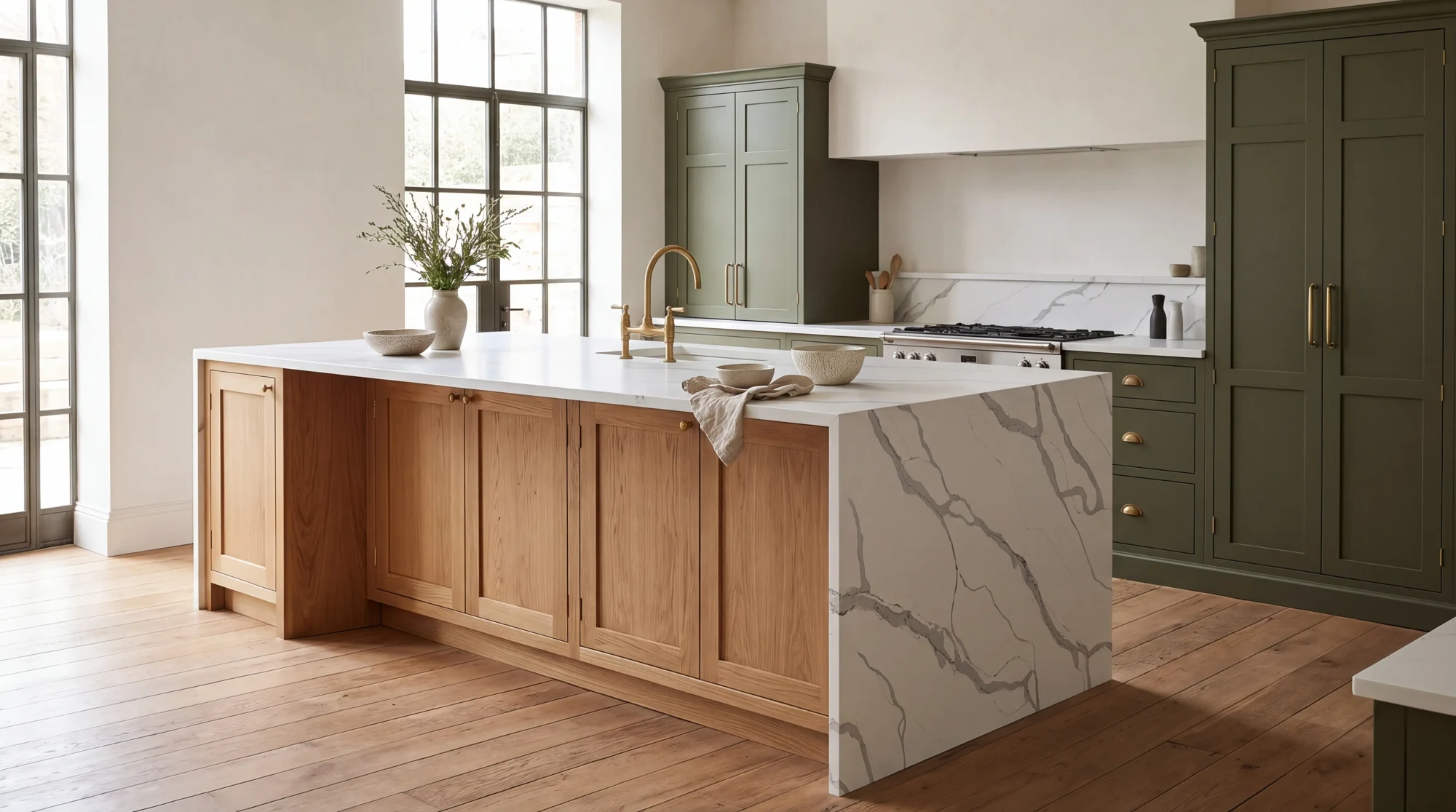 Calacatta Gris kitchen island, AI-generated design concept