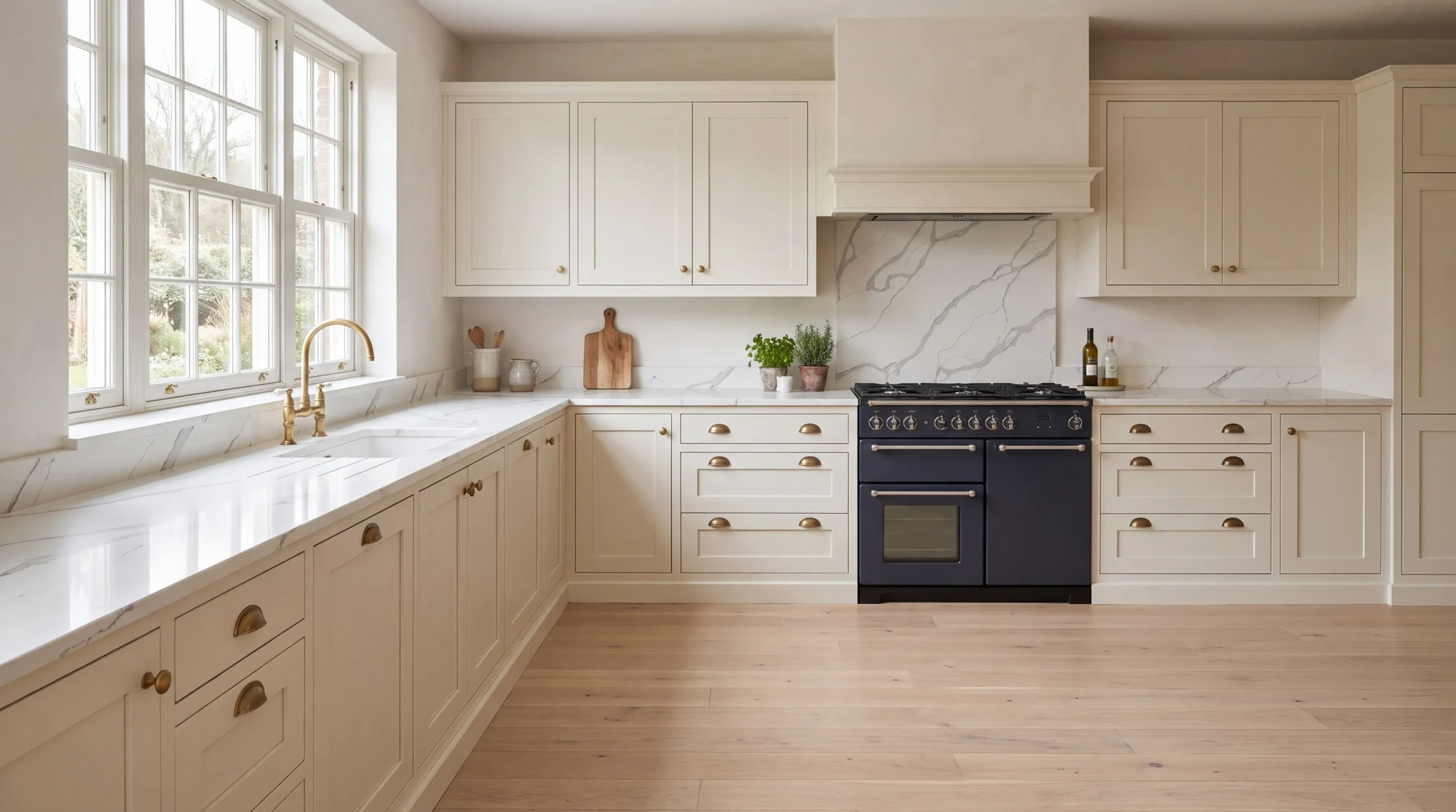 Calacatta Gris l-shaped kitchen, AI-generated design concept