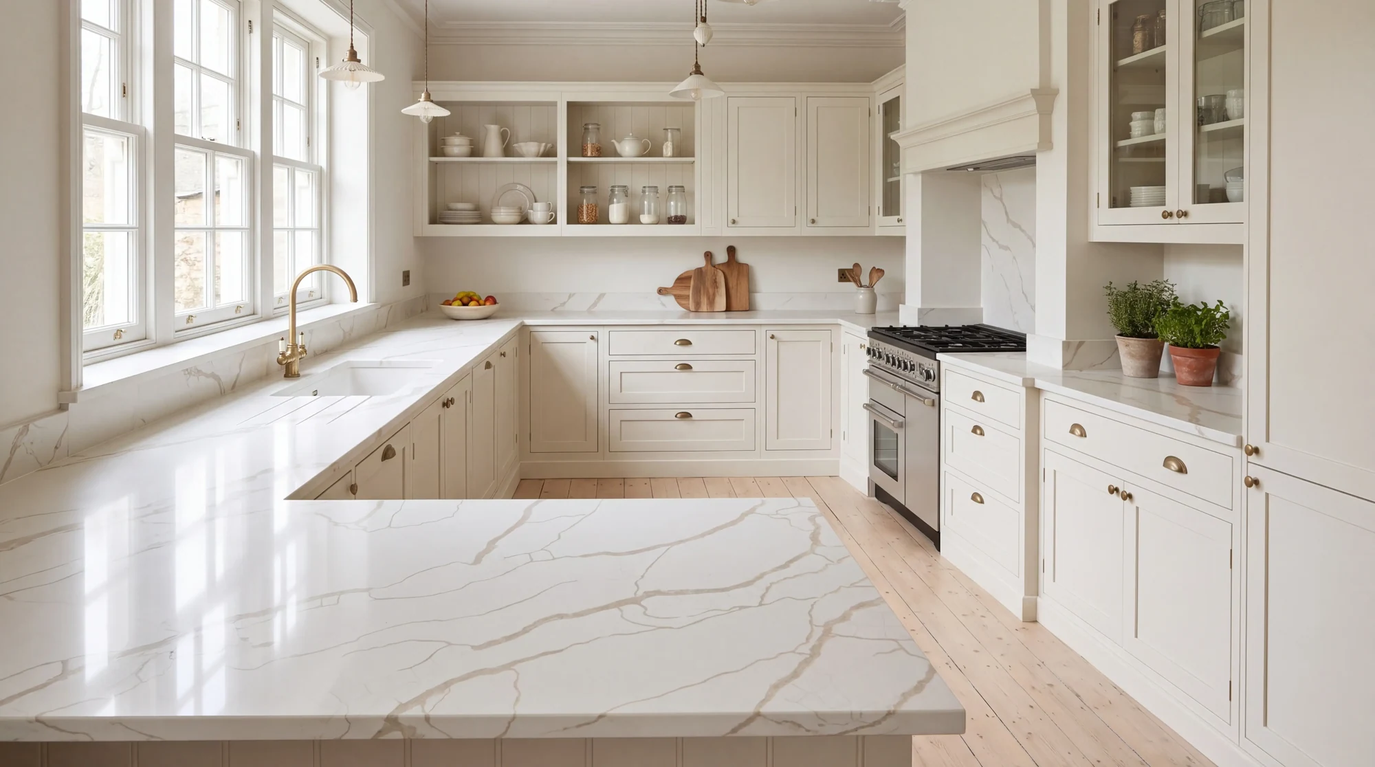Calacatta Protofinio u-shaped kitchen, AI-generated design concept