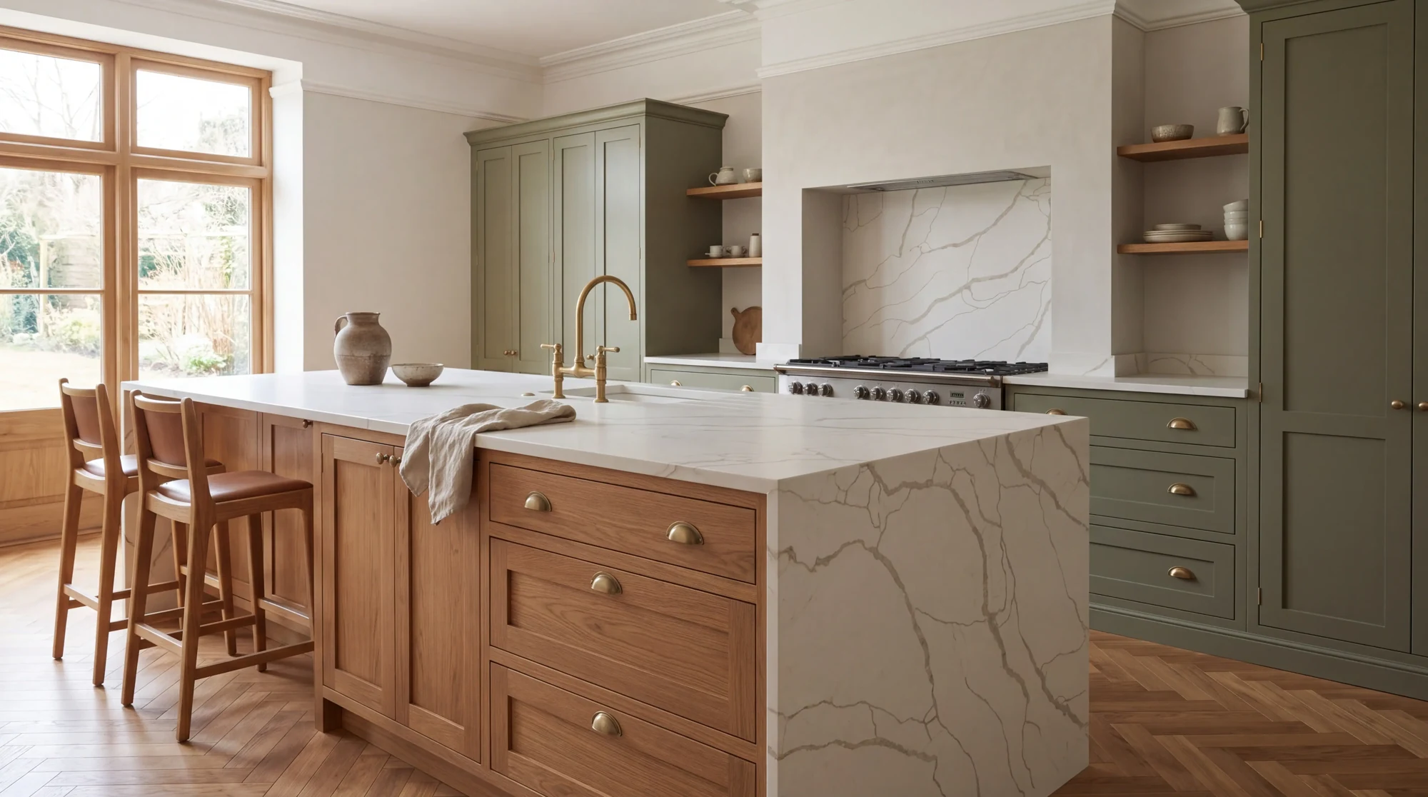 Calacatta Protofinio kitchen island, AI-generated design concept