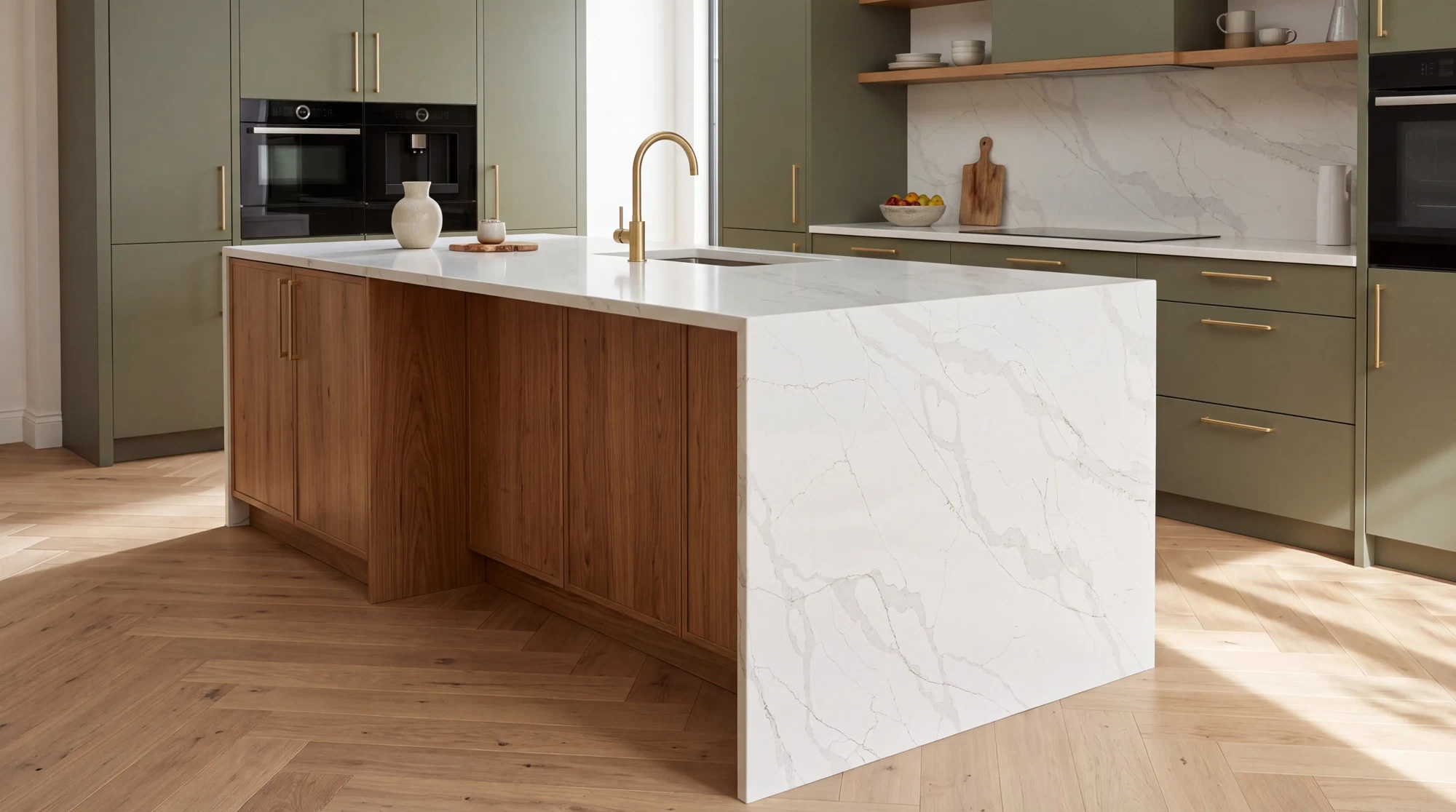 Calacatta Light kitchen island, AI-generated design concept