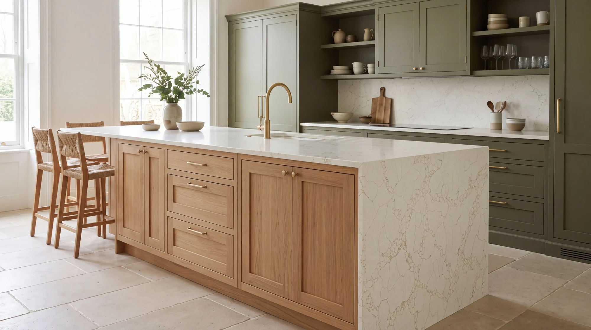 Staturio Gold kitchen island, AI-generated design concept