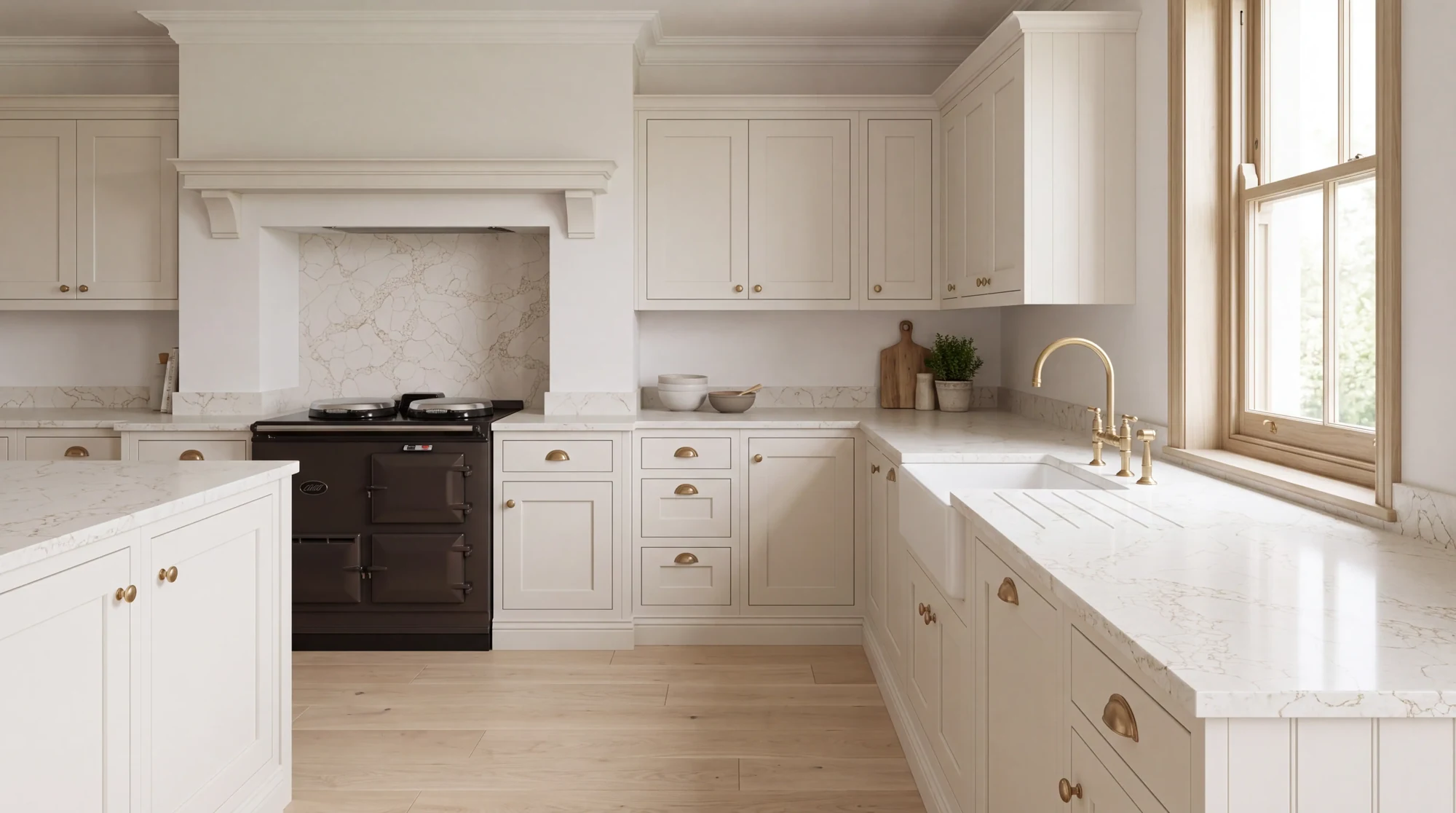 Staturio Gold l-shaped kitchen, AI-generated design concept