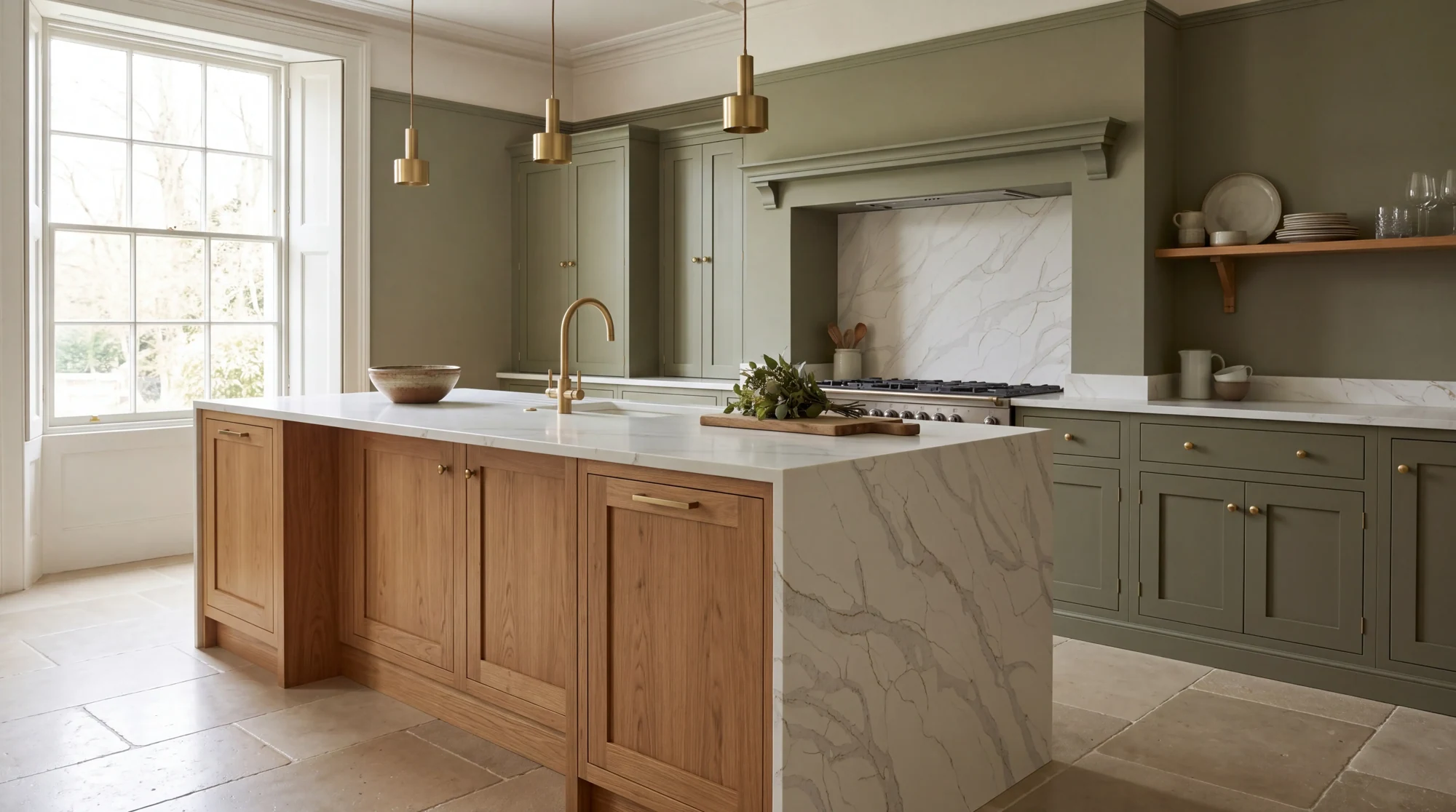 Calacatta Gold kitchen island, AI-generated design concept