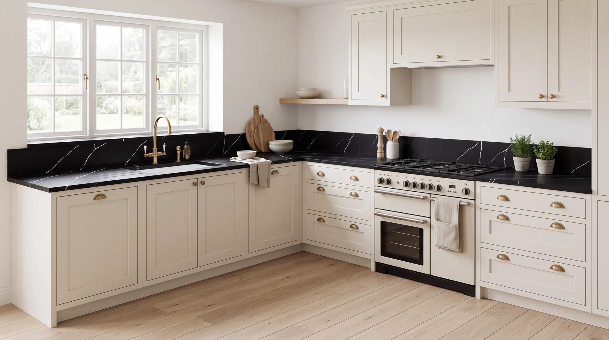 Black Marquina l-shaped kitchen, AI-generated design concept