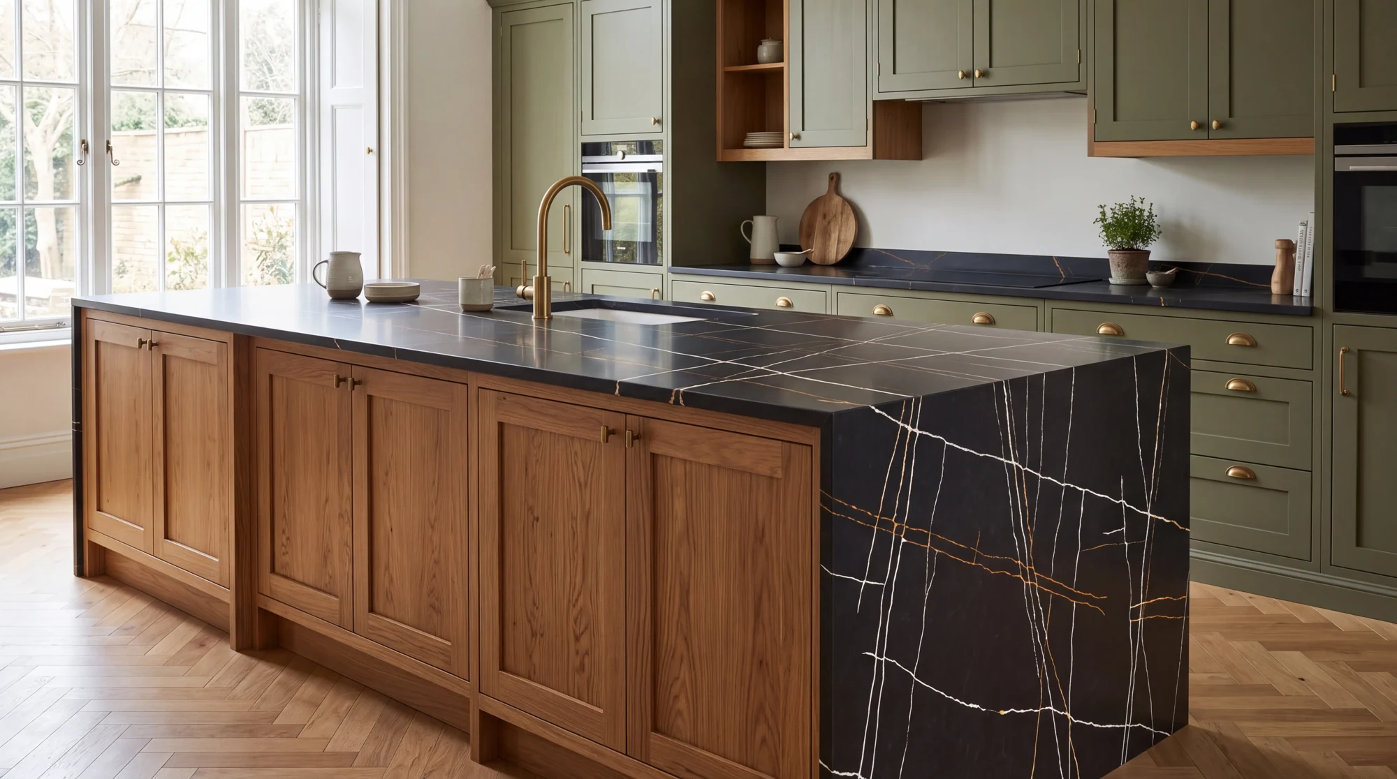 Sahara Noir kitchen island, AI-generated design concept