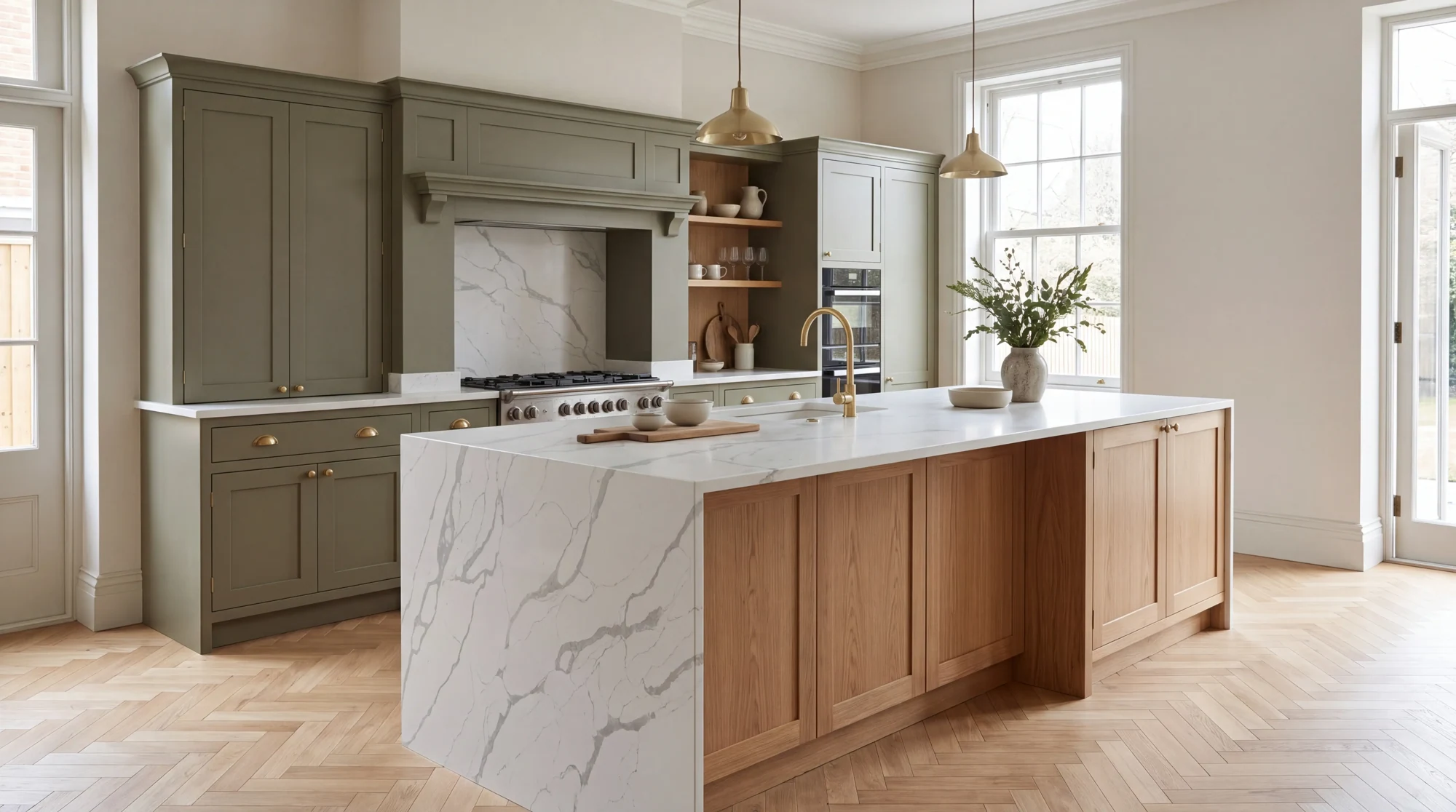 Calacatta Grigio kitchen island, AI-generated design concept