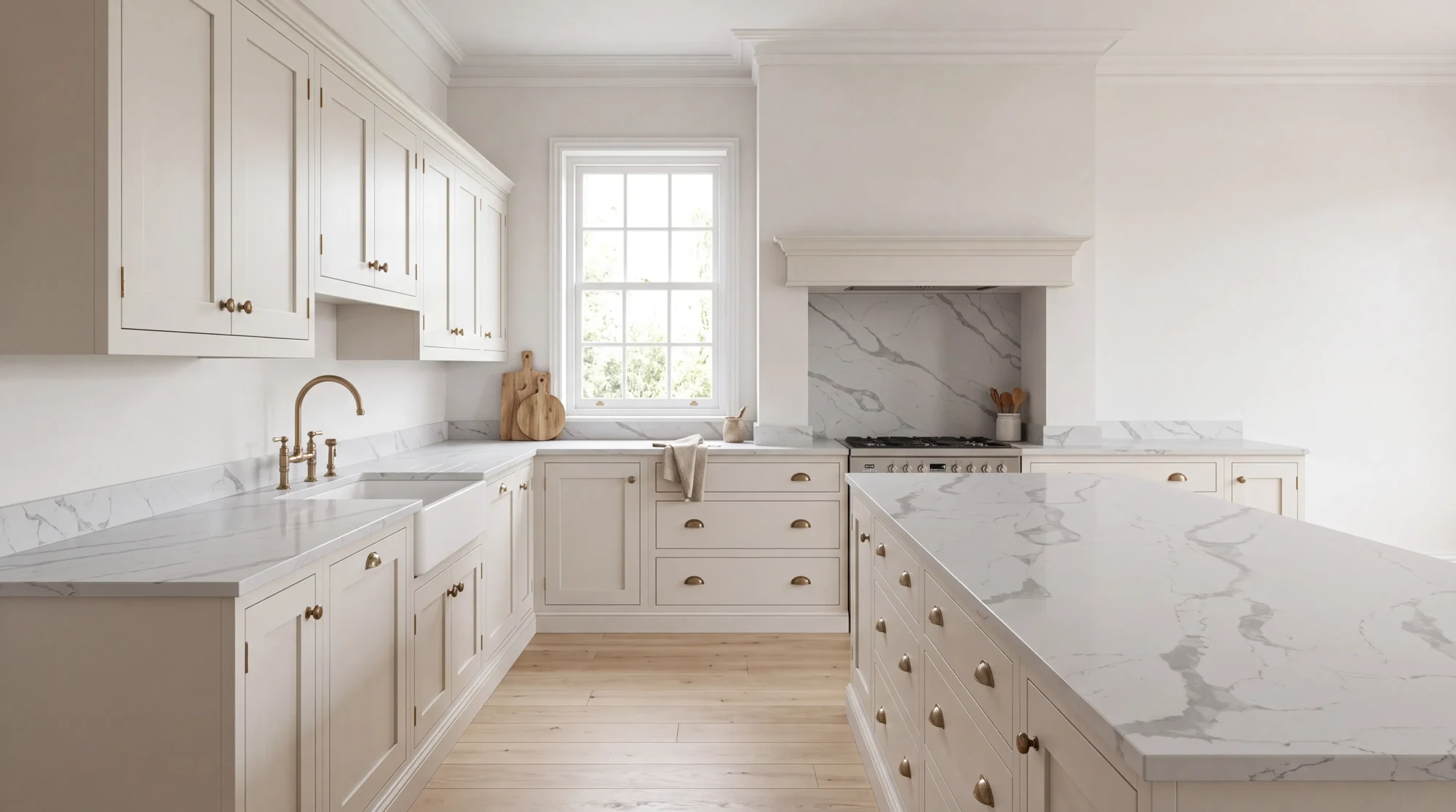 Calacatta Grigio l-shaped kitchen, AI-generated design concept