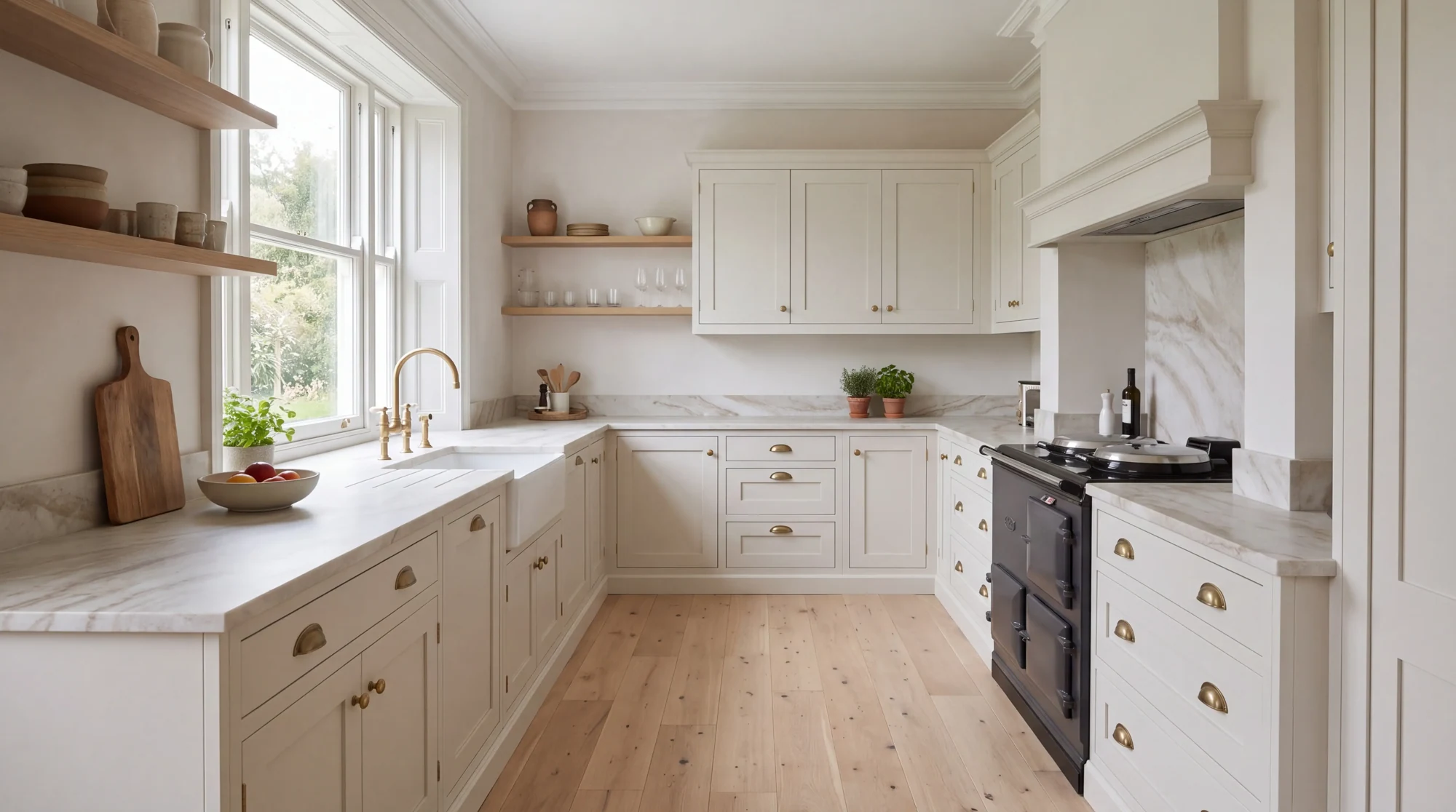 Taj Mahal Leather l-shaped kitchen, AI-generated design concept