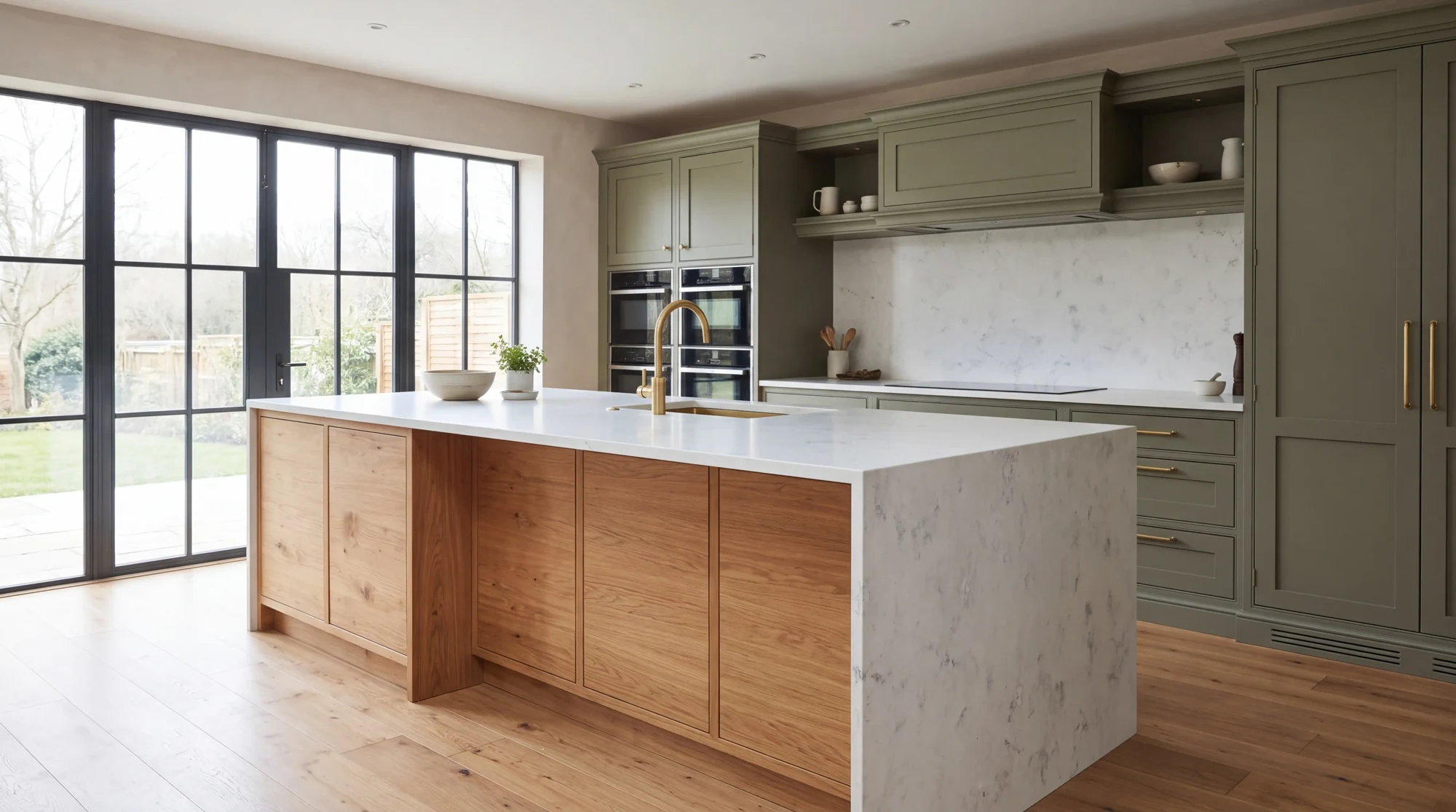 Ocean White kitchen island, AI-generated design concept