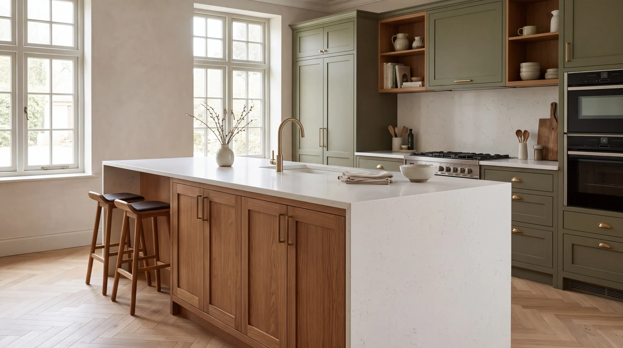 Carrara Onyx kitchen island, AI-generated design concept